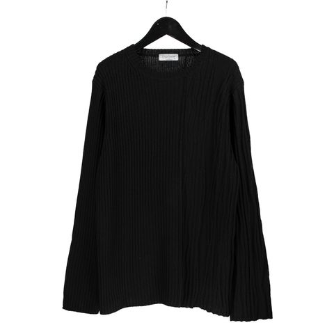 pour homme | 変形リブ丸首 ニット (メンズ) / ブラック / HZ-K03-980