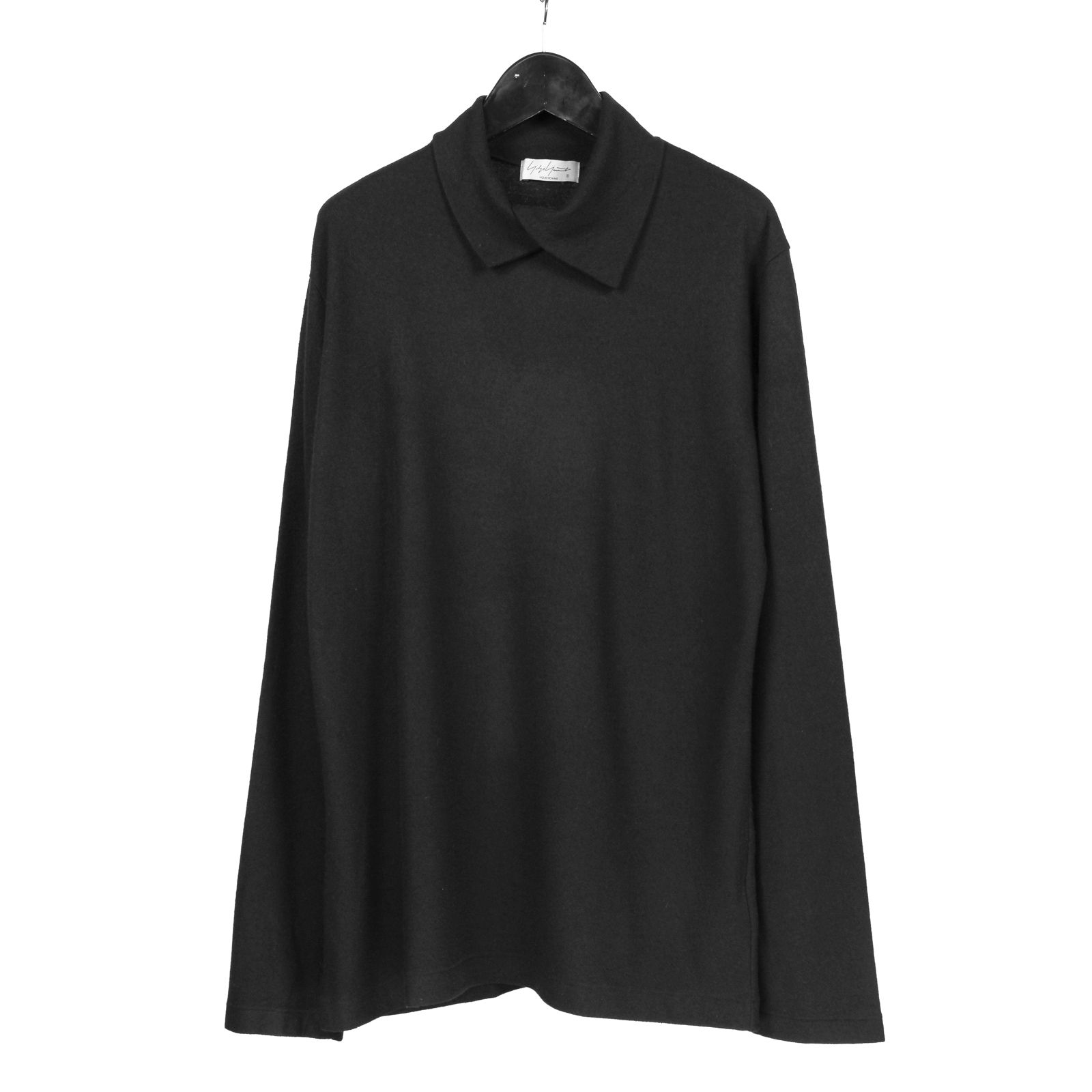 pour homme | 重ね衿タートル長袖 (メンズ) / ウールニットソー / ブラック / HW-T07-170