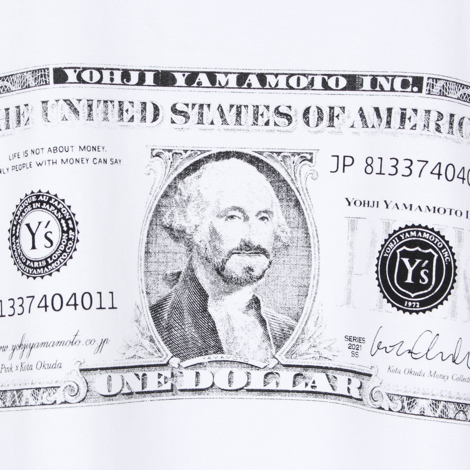 × KOTA OKUDA DOLLAR PRINT SHIRTS  / プリントTシャツ / ホワイト / YD-B49-037