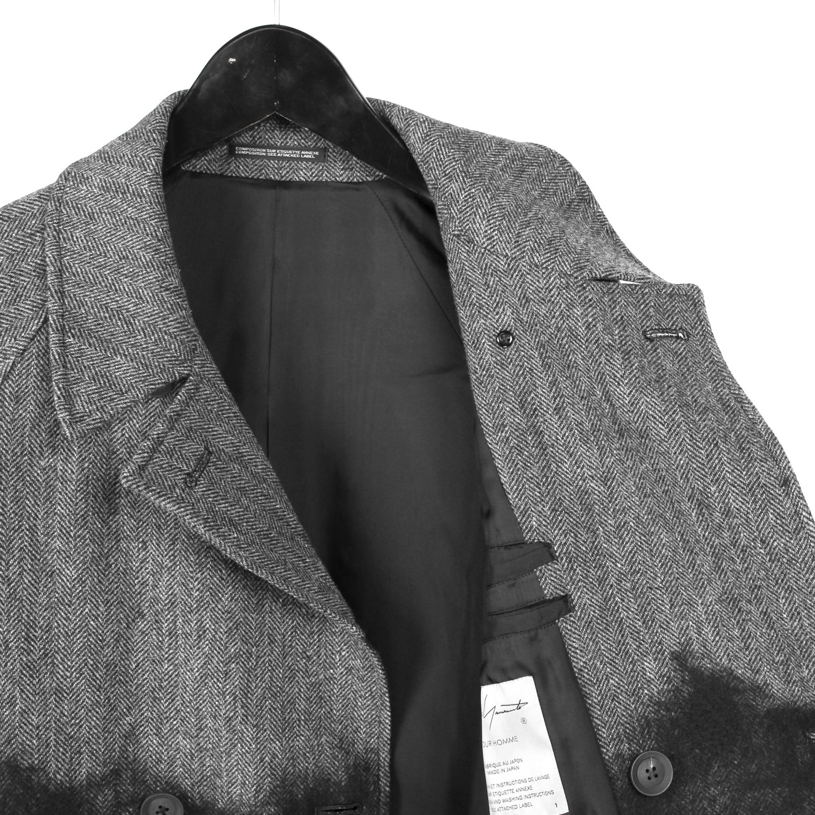 pour homme  | NPラグランダブルC / コート(メンズ) / ヘリンボンニードル / グレー×ブラック / HW-C09-143