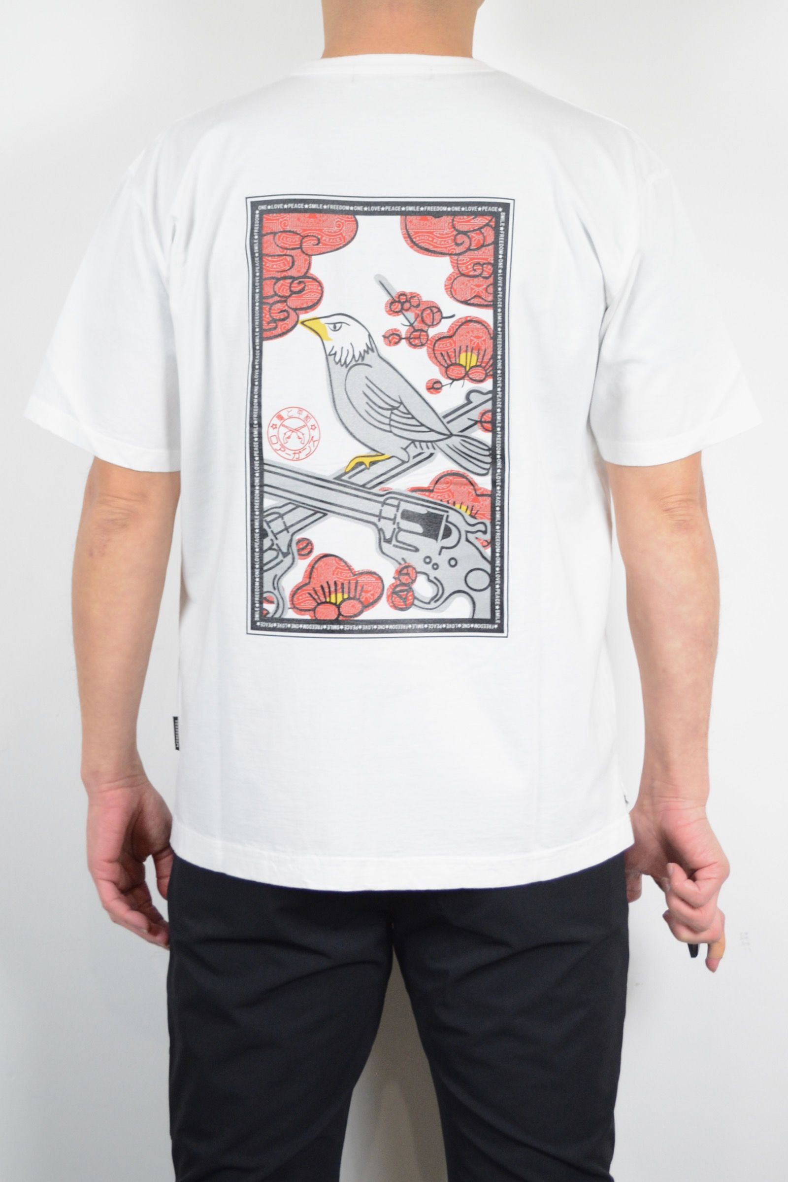 【2021'春夏新作】AMR/CTN S/S HANAFUDA / アメリカンコットン・花札バックプリントTシャツ (WHITE) - 1 (S)