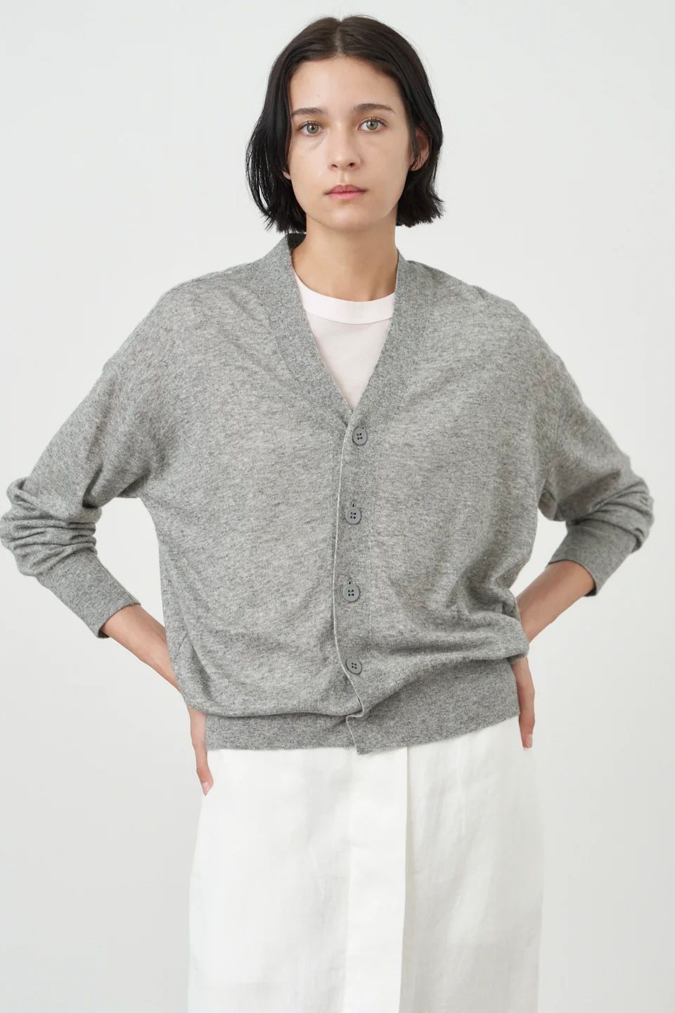 ATON - CASHMERE SILK SPUN VNECK CARDIGAN -top gray- 24ss women