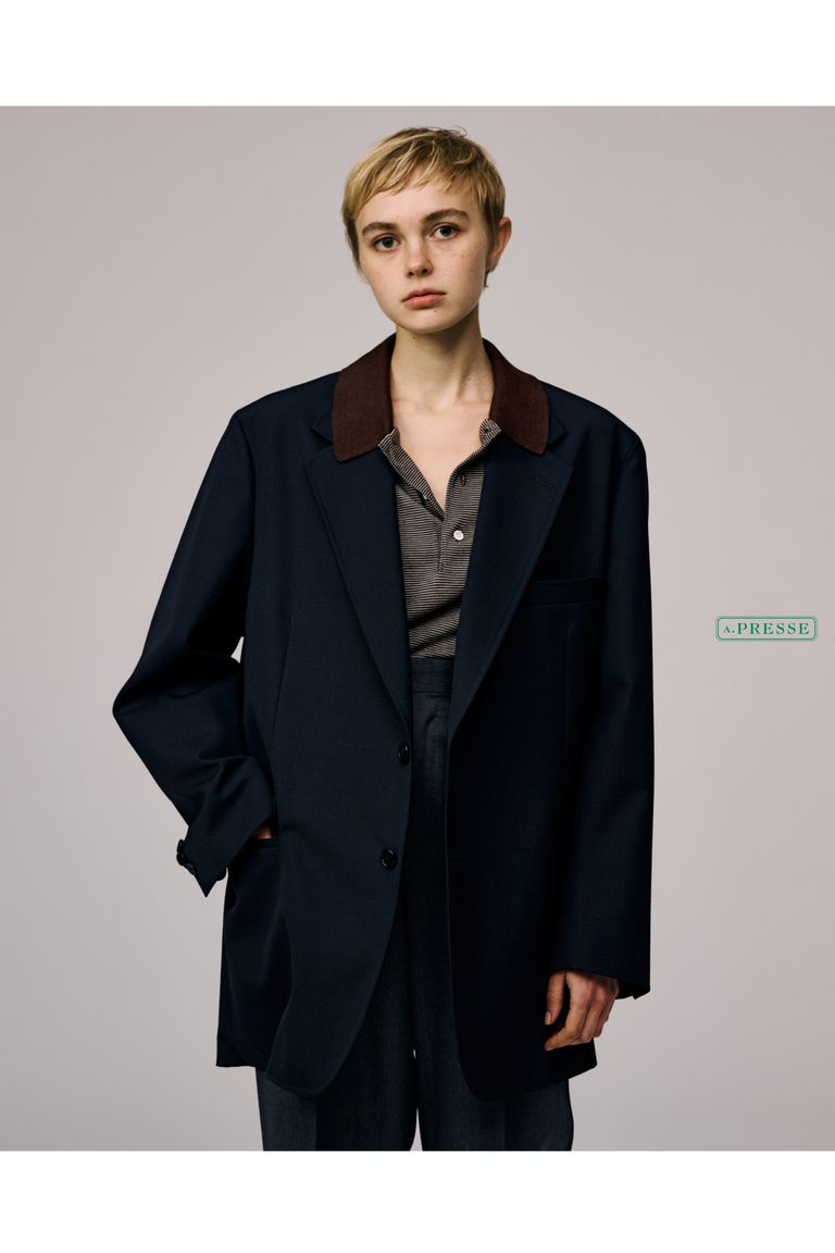 A.PRESSE - Slub wool navy blazer-navy-24ss | asterisk 