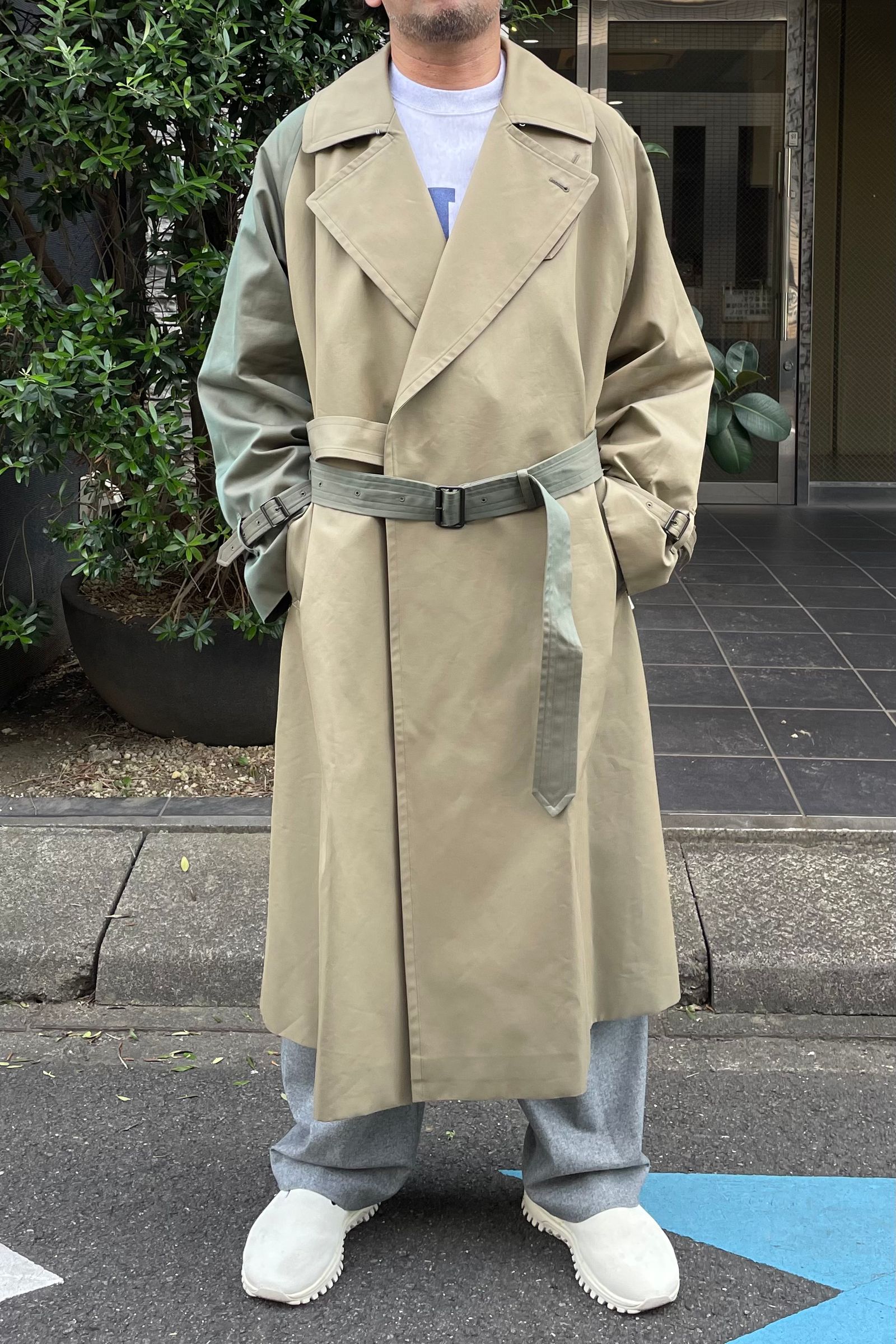 blurhms - Gabardine Double Belt Trench Coat -Two-Tone- 23aw men