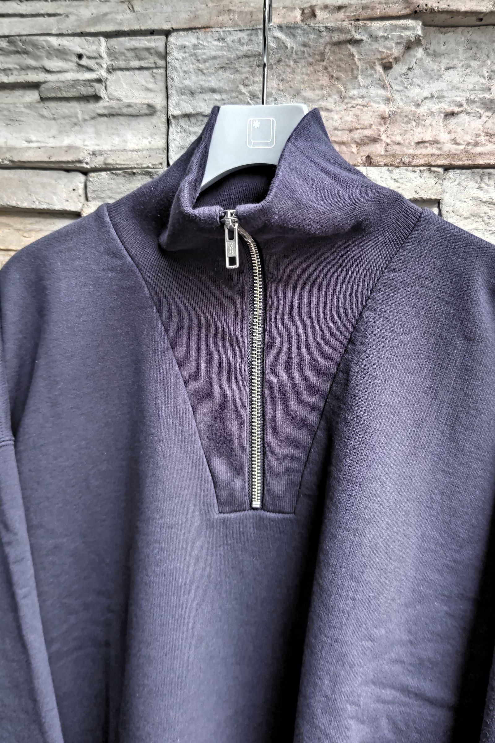 Y - organic cotton blend heavy weight fleece half zip-navy- 23aw