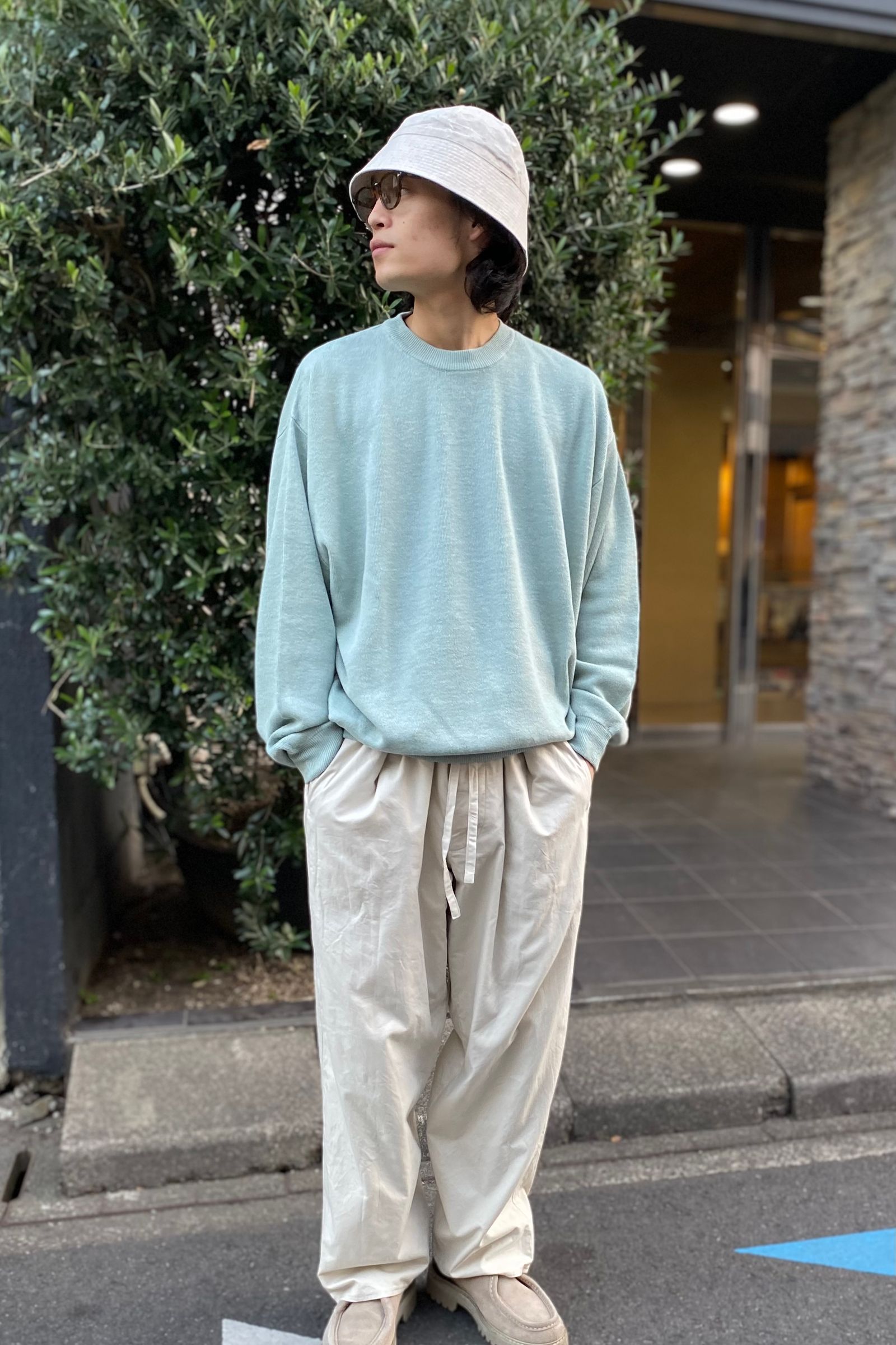 blurhms - selvage twill button tuck easy pants -smokeivory- 23ss