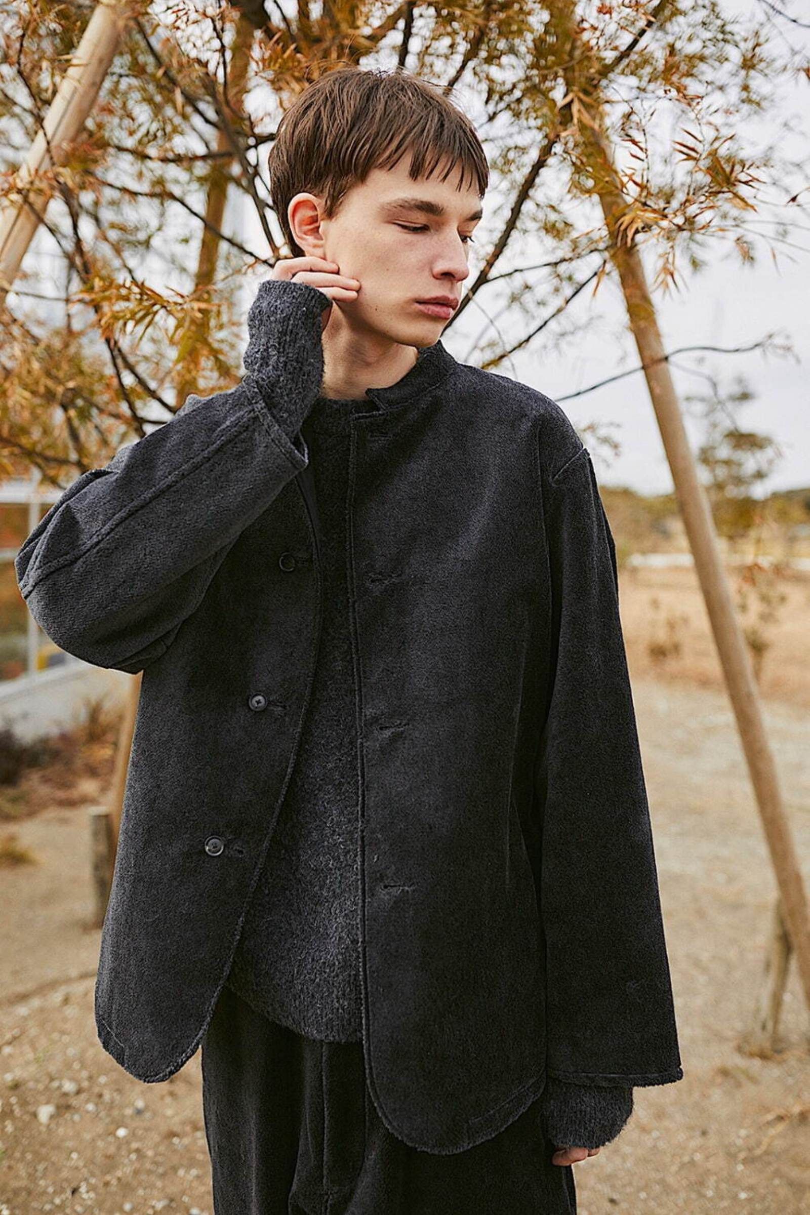 blurhms - cut pile reversible hospital jacket -heather charcoal