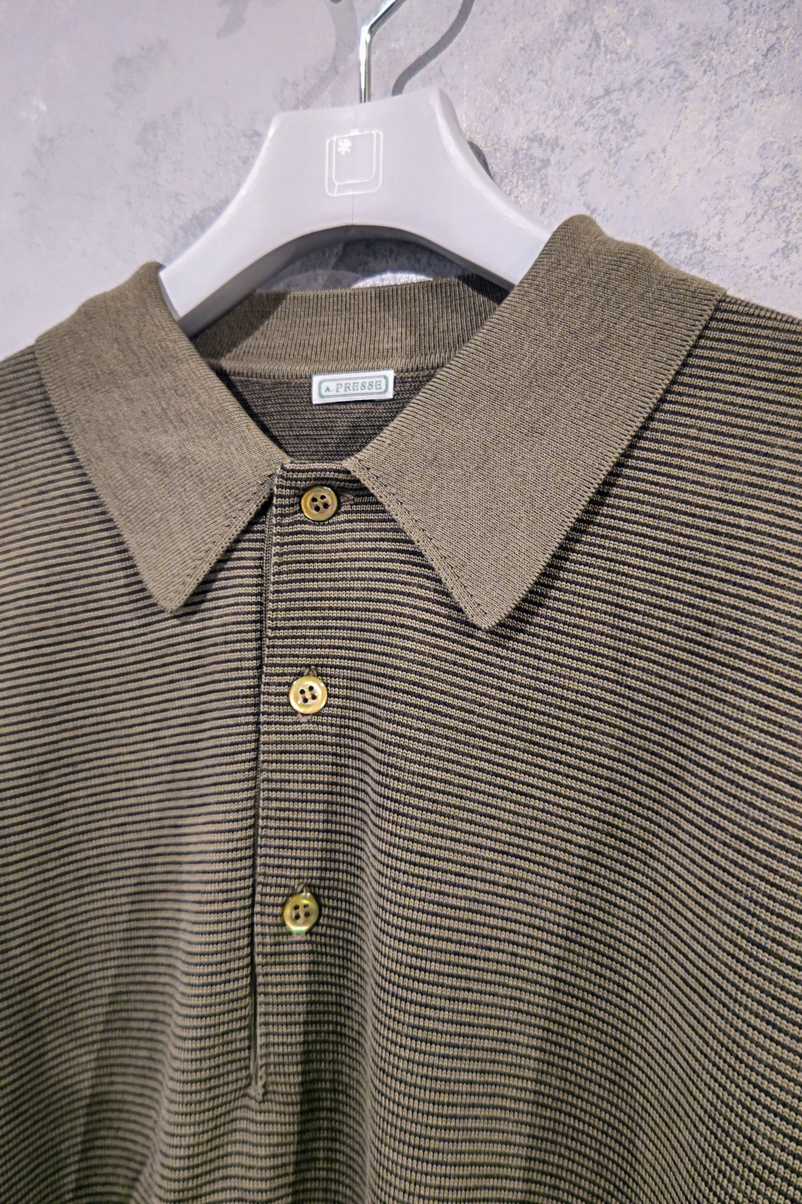 A.PRESSE - L/S ニット ポロシャツ L/S Knit Polo Shirt -stripe