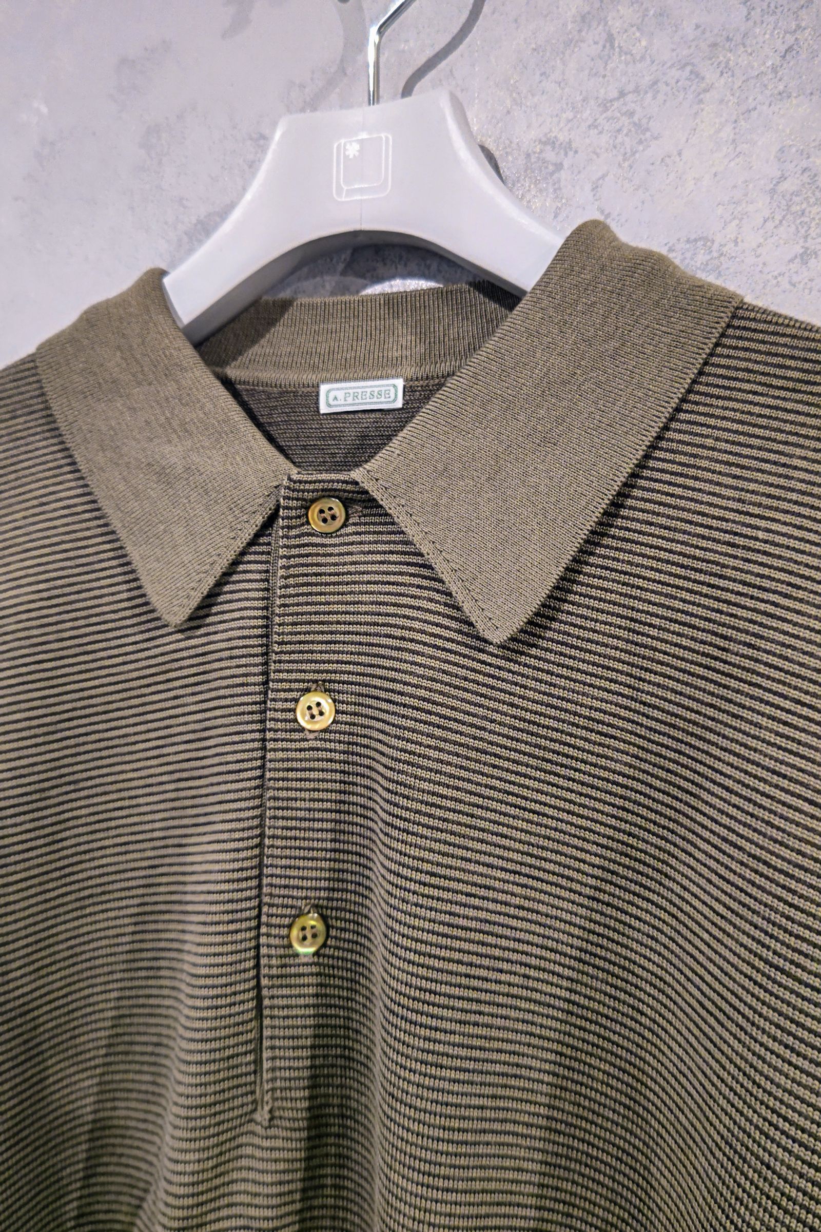 A.PRESSE - L/S ニット ポロシャツ L/S Knit Polo Shirt -stripe ...