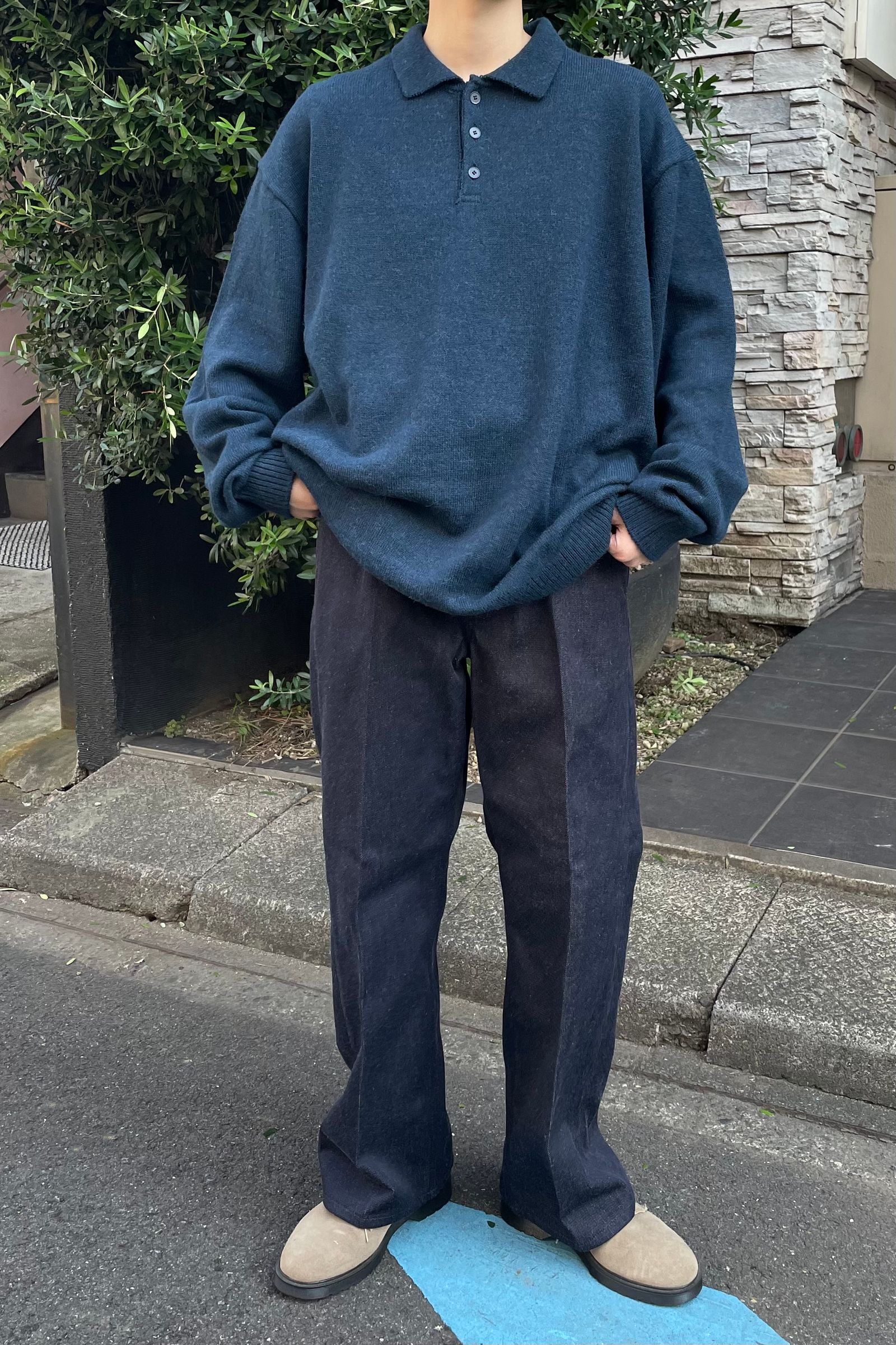 ATON - alpaca washi polo sweater -navy- men | asterisk