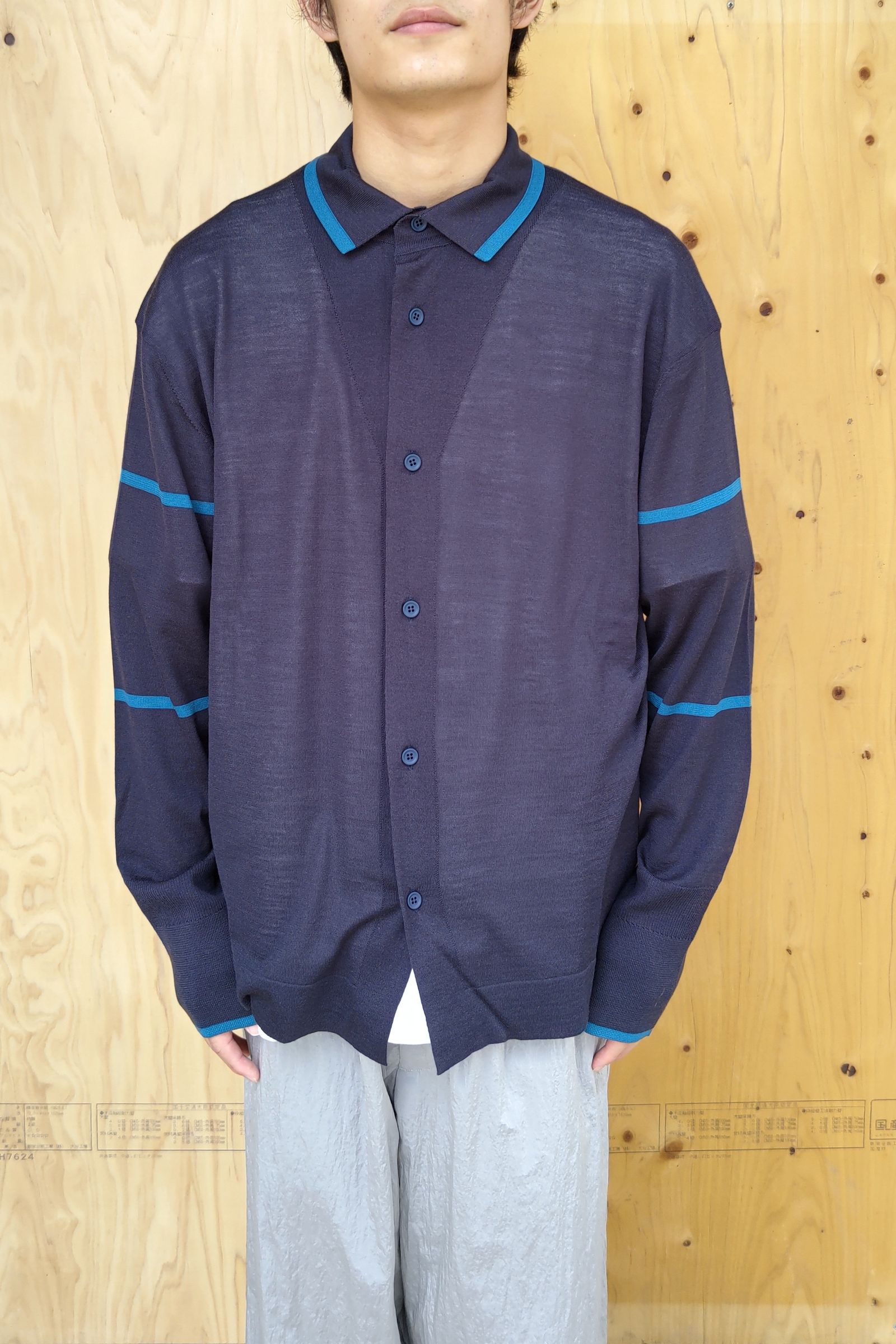 CFCL - wool high gauge shirt 1 - navy-teal - 22aw men | asterisk