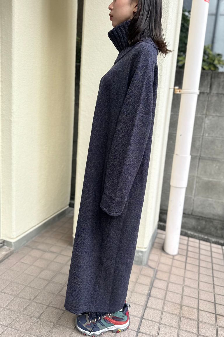 ATON - WOOL MOULINE TURTLENECK DRESS -navy- 23aw women | asterisk 