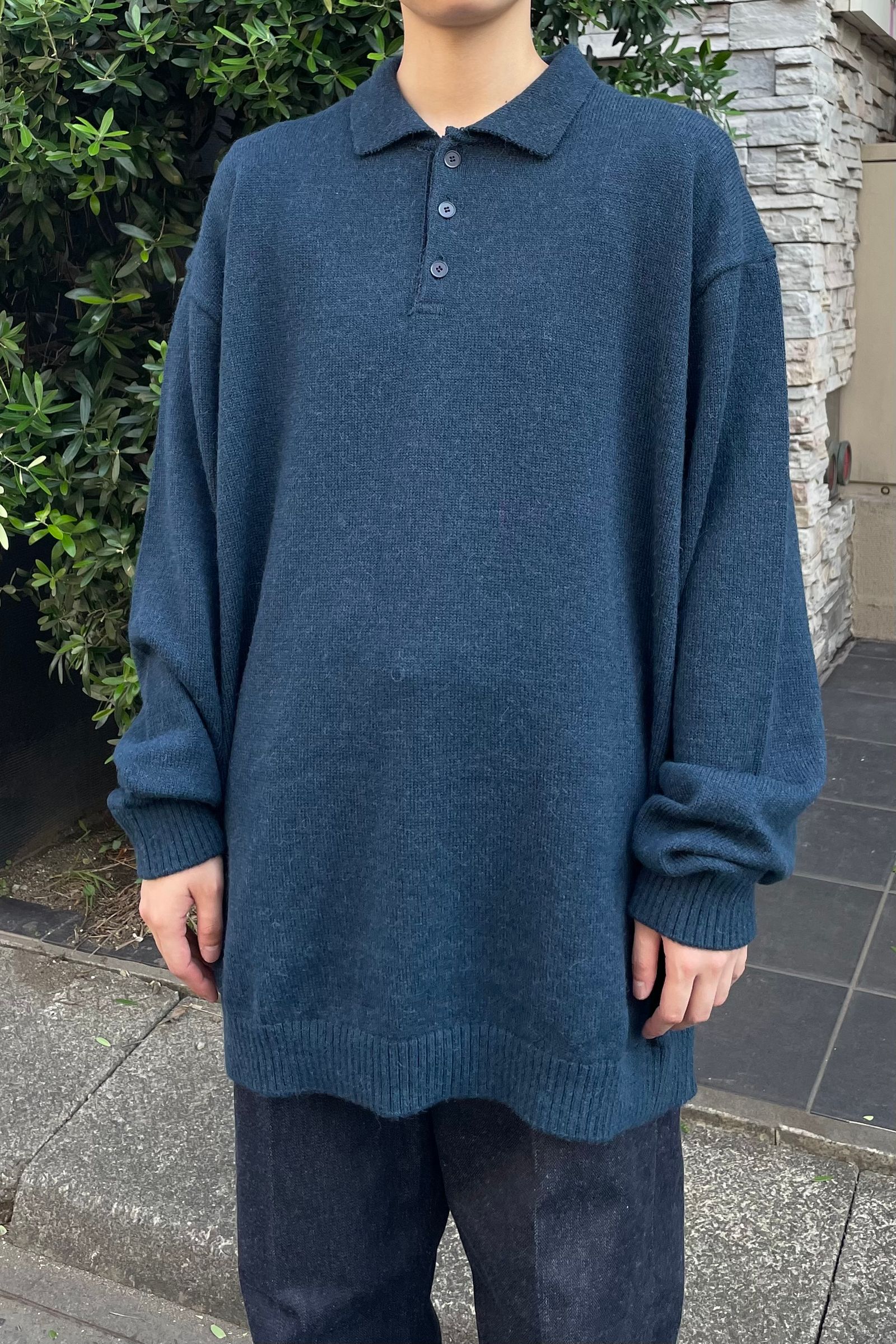 ATON - alpaca washi polo sweater -navy- men | asterisk