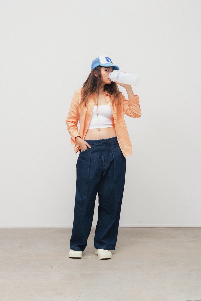 FARAH - ファーラー/1タックワイドデニム/one tuck wide pants -blue