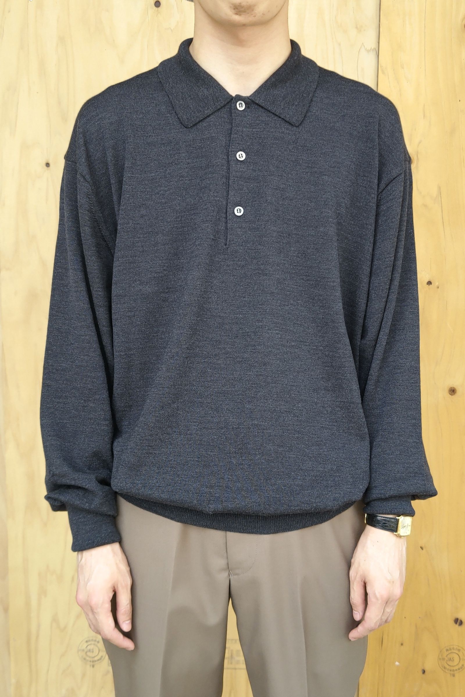 22aw a.presse L/S Knit Polo Shirt Navy 2 www.krzysztofbialy.com