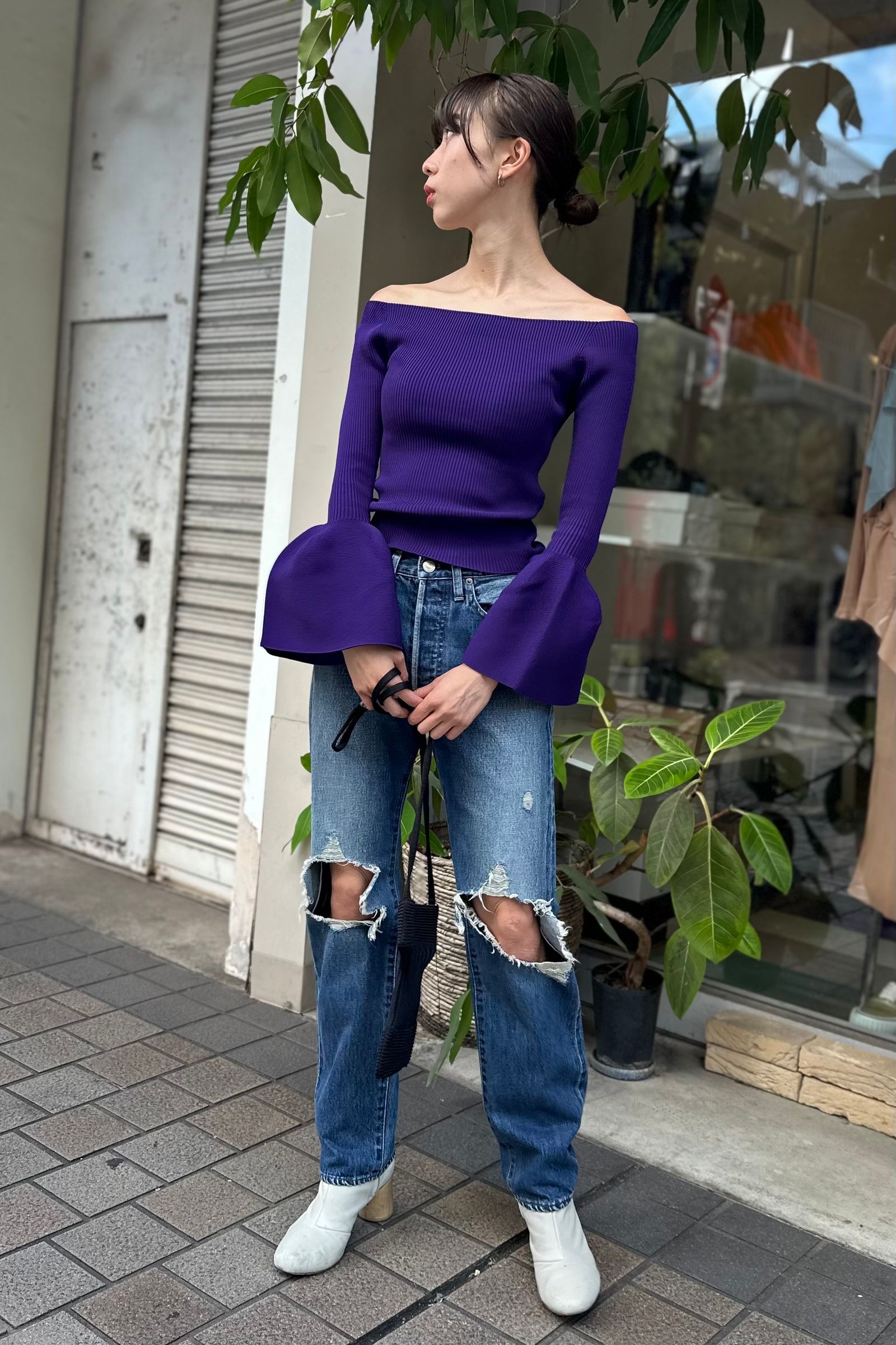 CFCL - POTTERY OFF SHOULDER LONG BELL SLEEVE TOP -violet- 23aw