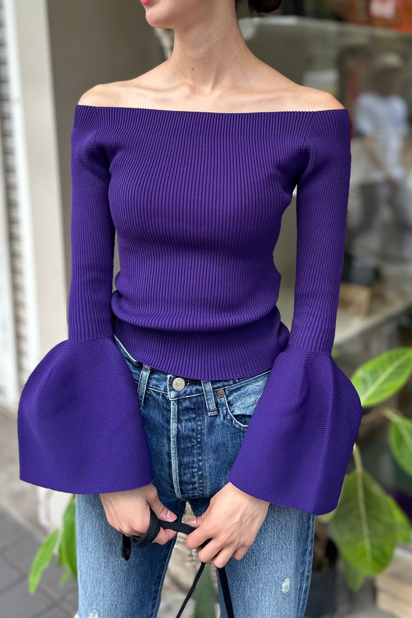 CFCL - POTTERY OFF SHOULDER LONG BELL SLEEVE TOP -violet- 23aw