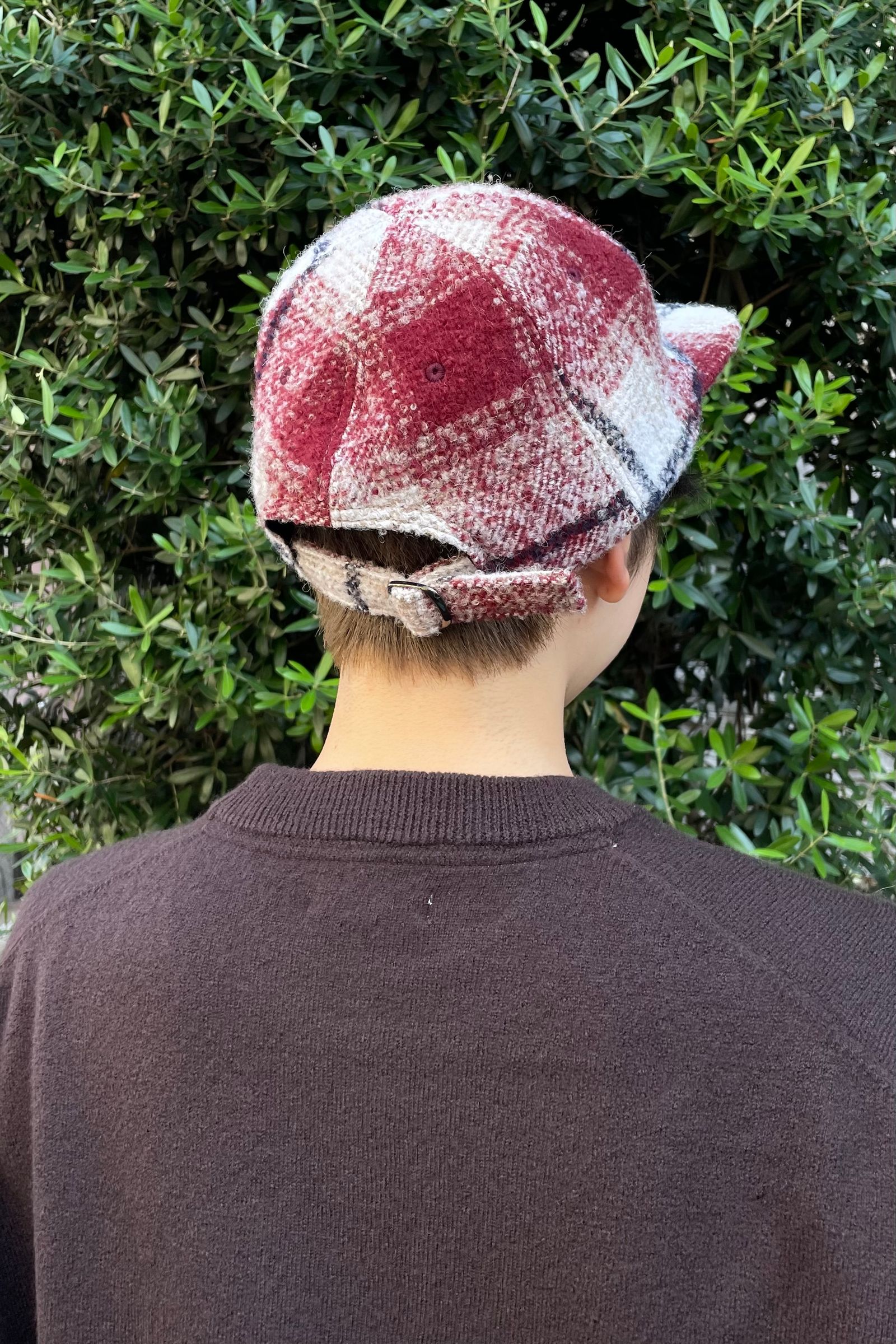 UNUSED - wool/alpaka check cap -burgandy- 22aw unisex | asterisk