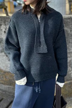 UNUSED - half zip knit -charcoal black- 23aw women | asterisk