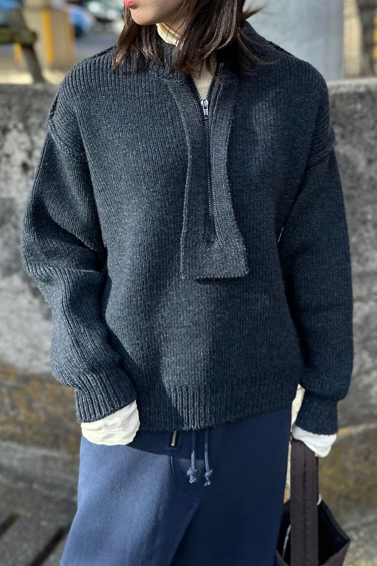 UNUSED - half zip knit -charcoal black- 23aw women | asterisk