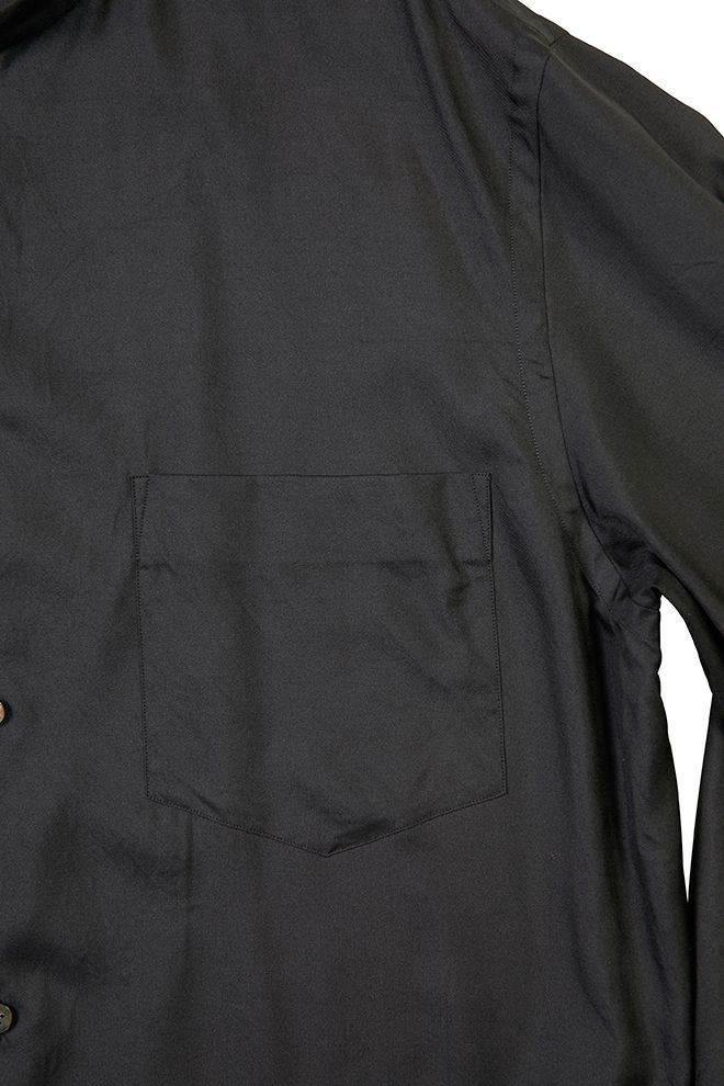 washed silk stand collar shirt-black- 22aw men - 3