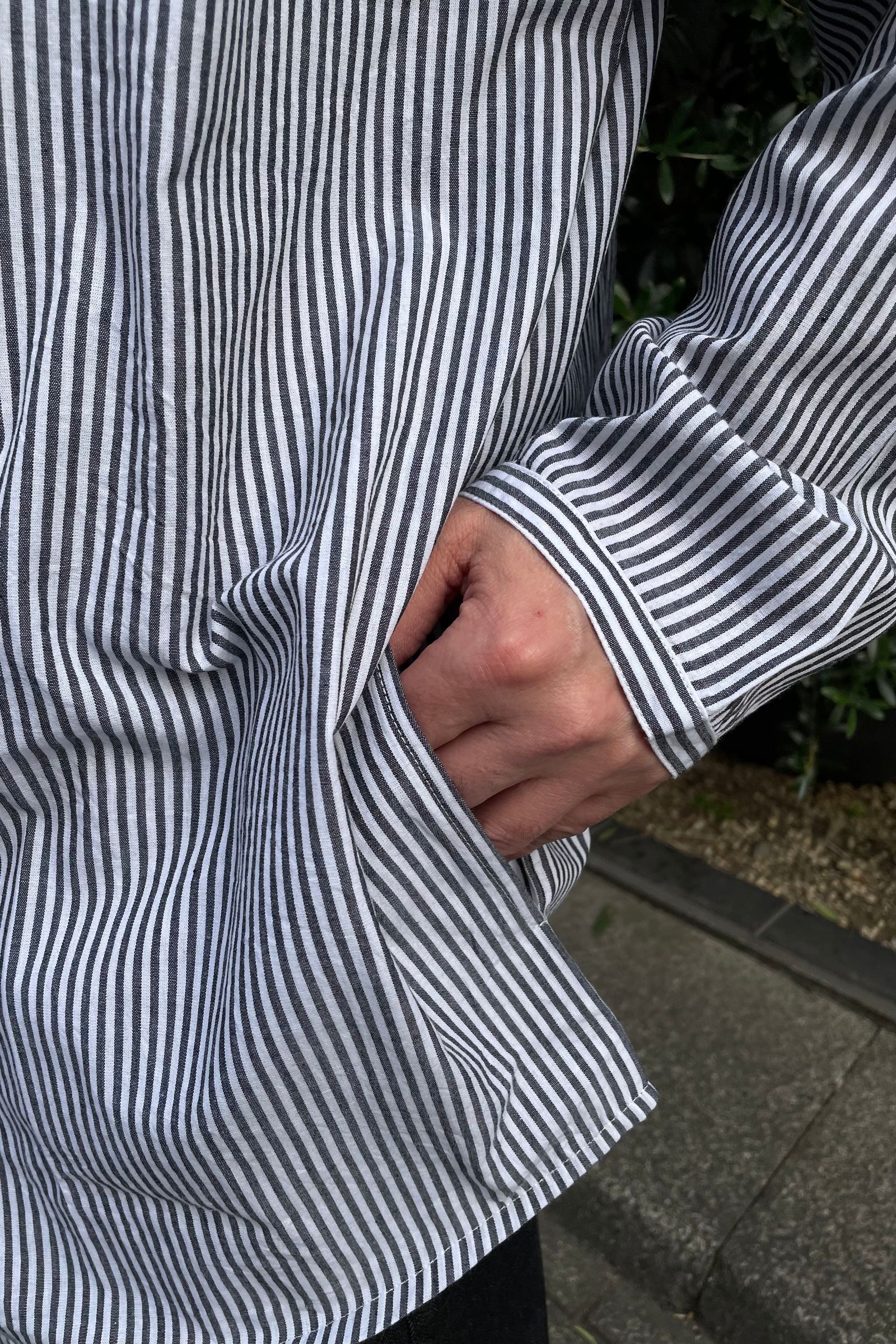 SEEALL - oversized band collar shirt -stripe- 23ss men | asterisk