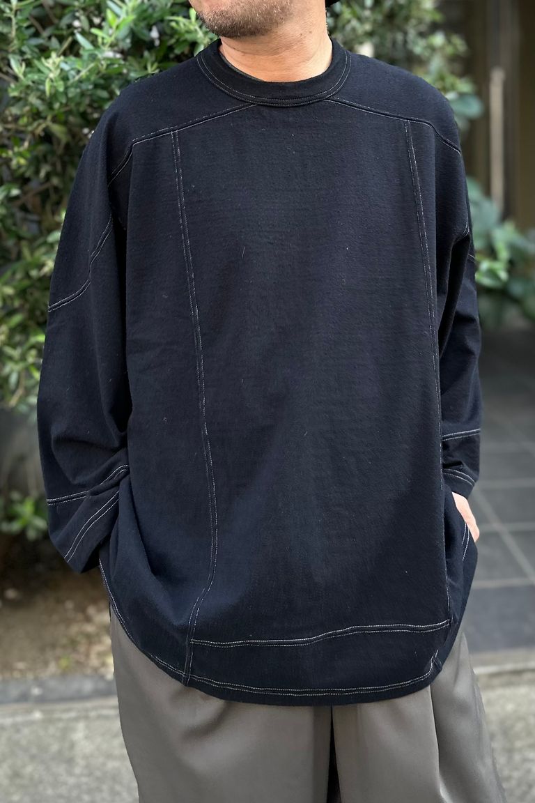 blurhms - Co/Silk Nep Hockey Shirt-BlackNavy×Ecru STITCH- 23aw men 
