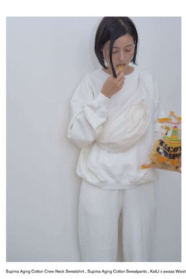 awasa - スーピマエイジングコットンクルーネックスウェット-OFF WHITE 