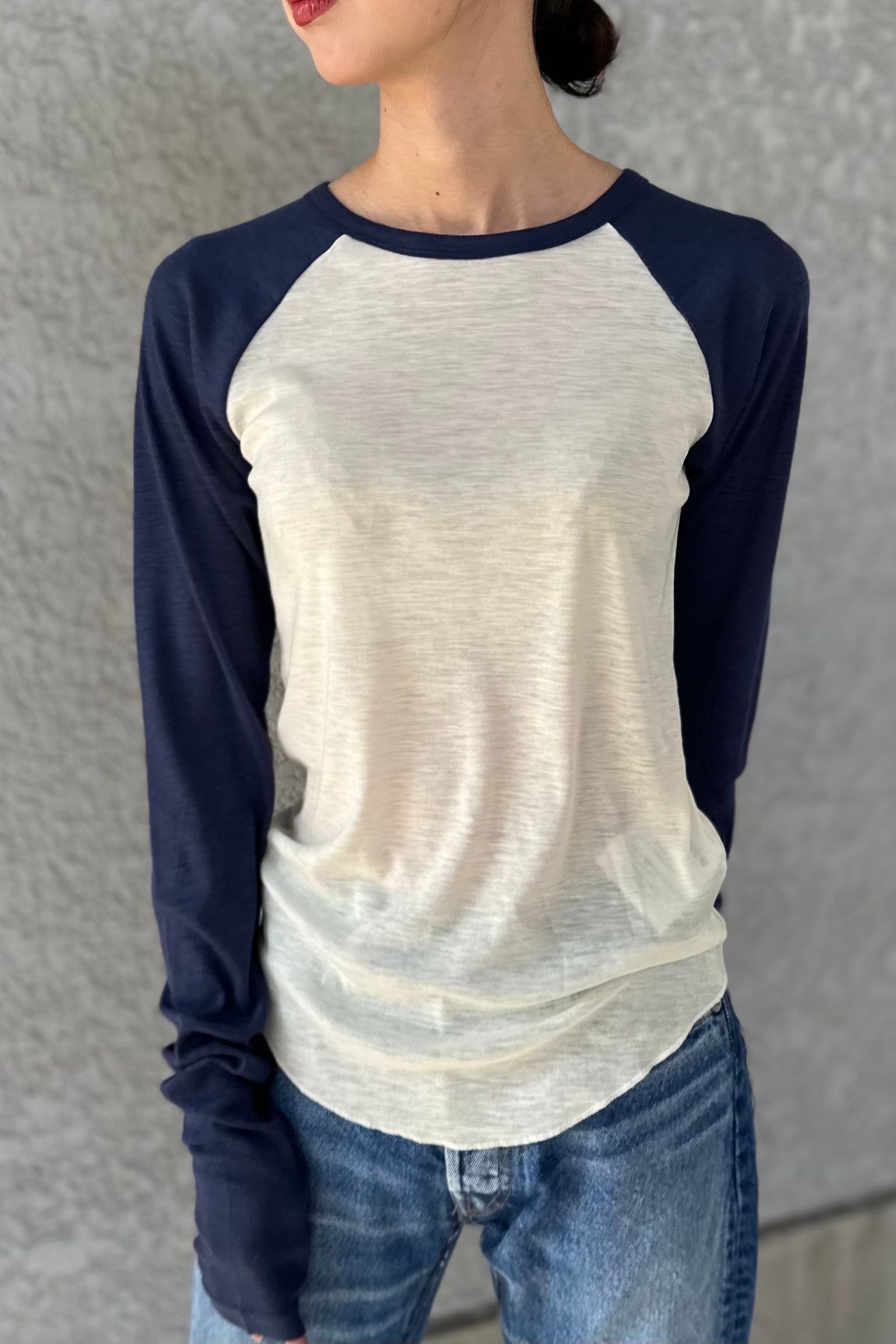 INSCRIRE - Ragran T Shirt -off white×navy- 23aw women | asterisk