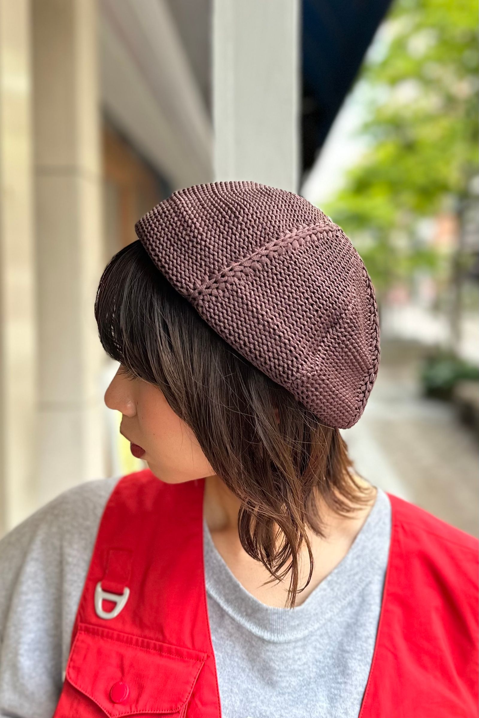 KIJIMA TAKAYUKI - KNIT PANEL BERET -dark brown- 23ss women | asterisk