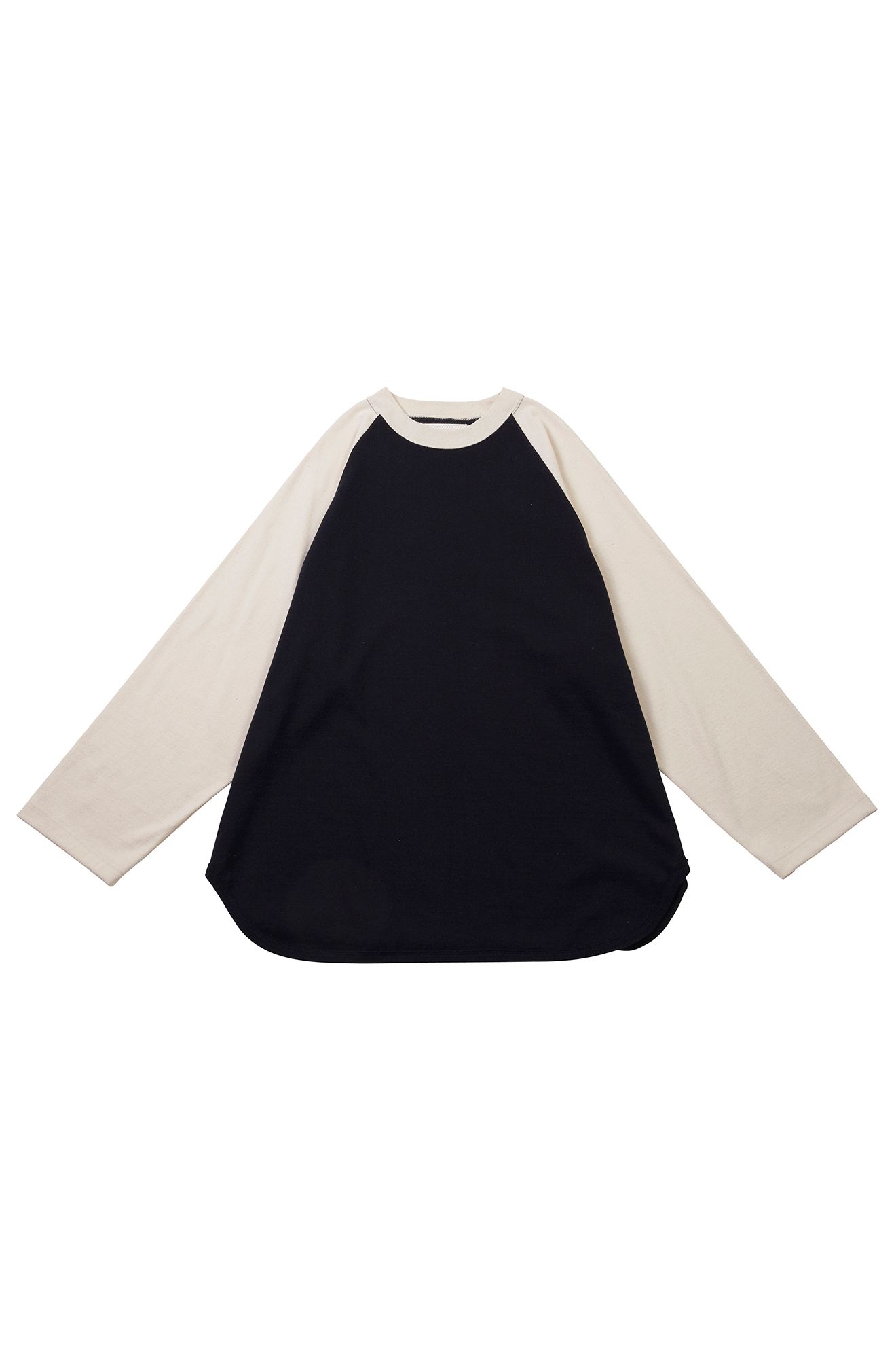 blurhms - Co/Silk Nep Baseball Raglan Tee-BlackNavy BODY×Ecru