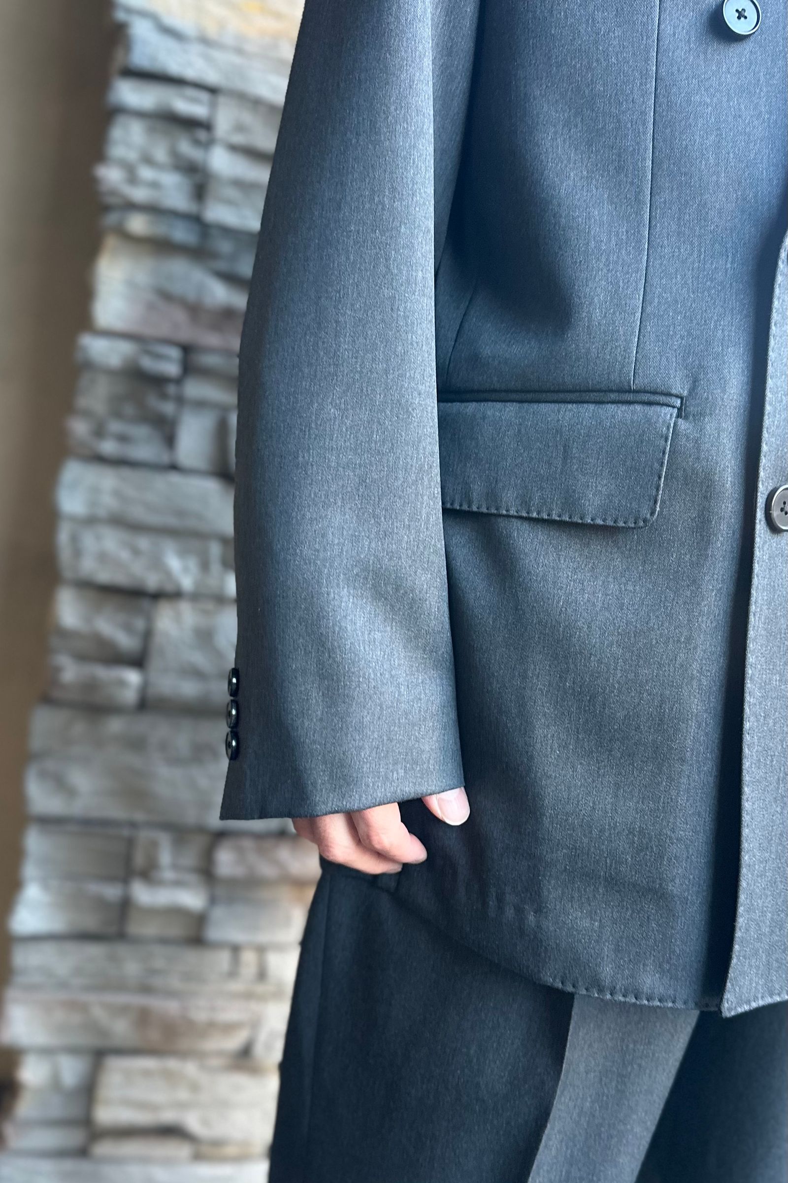 A.PRESSE - Wool Gabardine Double Breasted Jacket -M.GRAY 