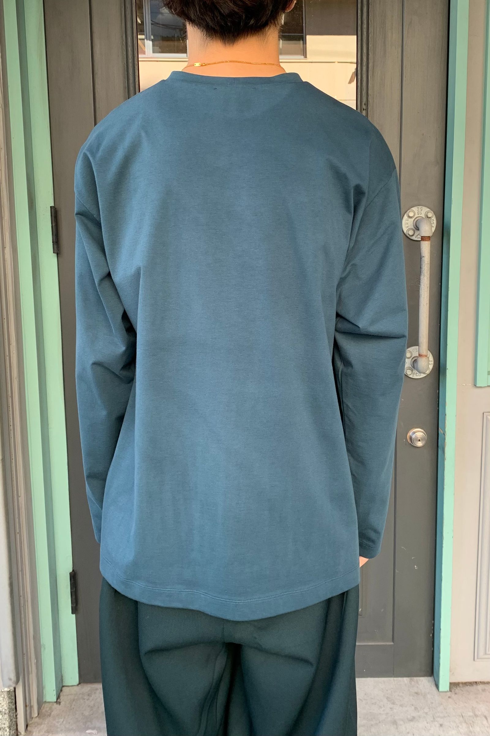 ATON - nuback cotton long sleeve t-shirts -blue-22aw men | asterisk