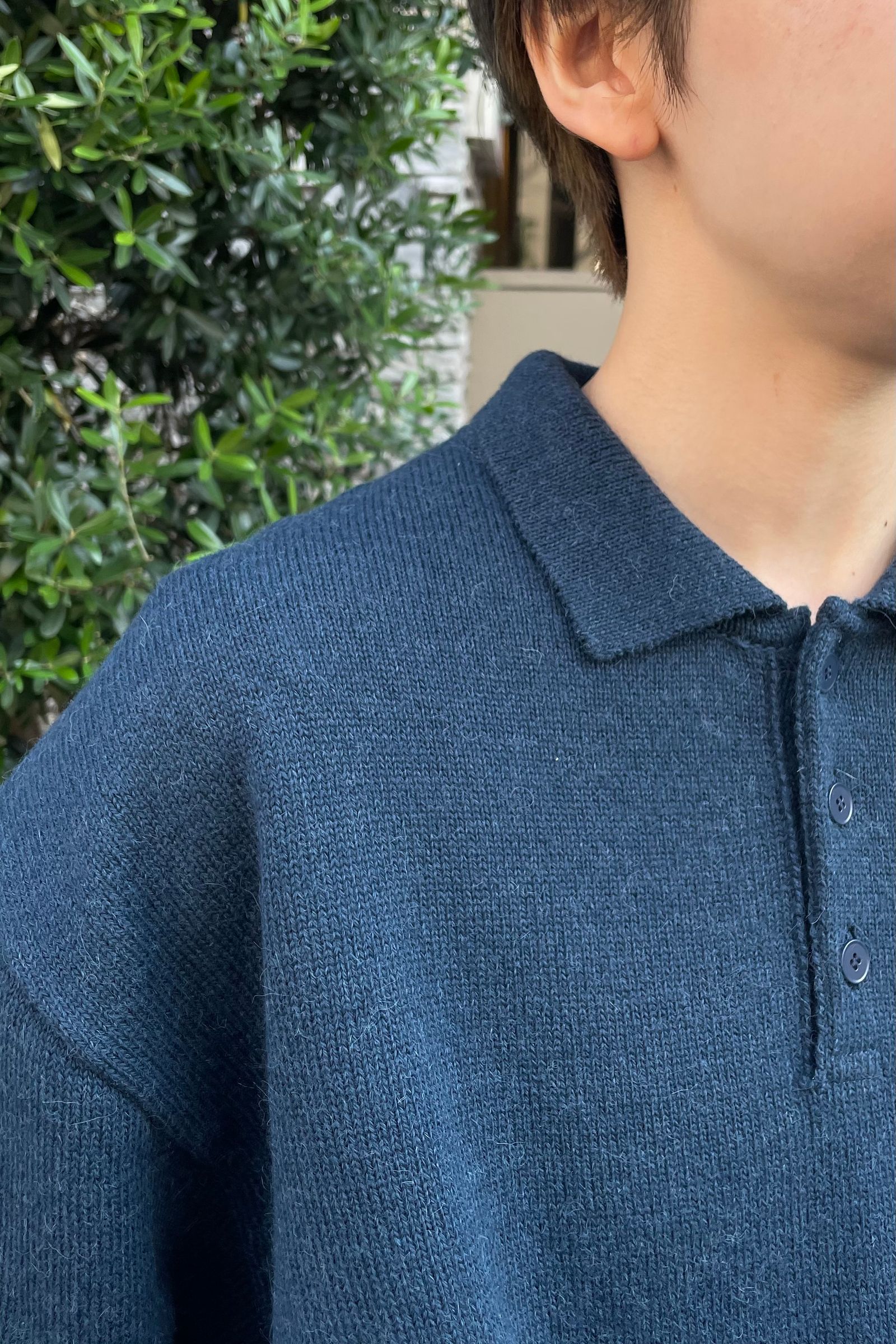 ATON - alpaca washi polo sweater -navy- men | asterisk