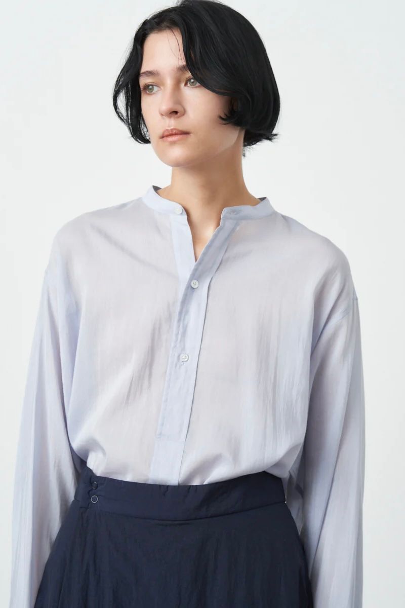 ATON - 【先行予約】 COTTON SILK LAWN BANDCOLLAR SHIRT-sax-23aw