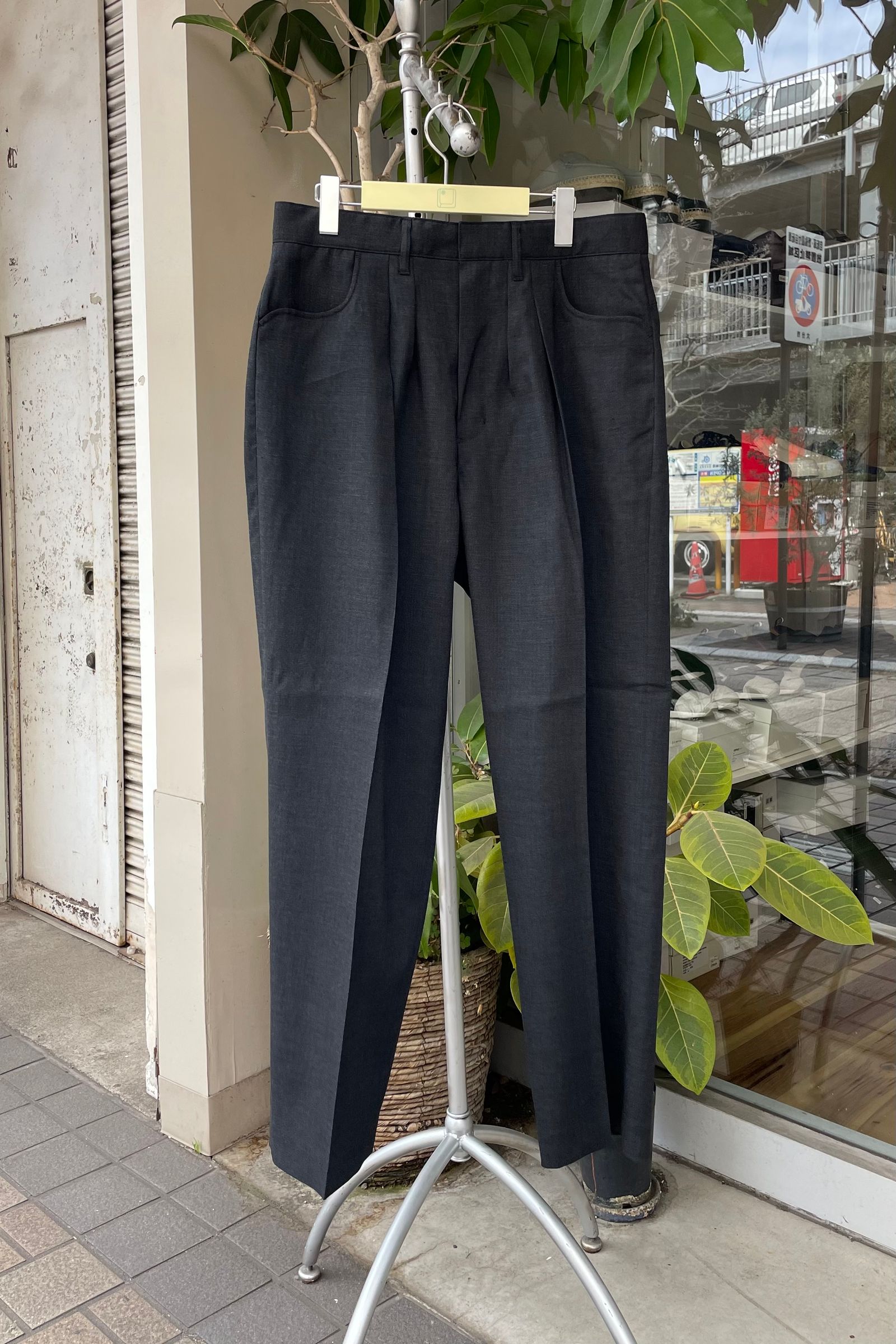 FARAH - 2タックワイドパンツ/T/Rホップサック-charcoal gray- 23ss