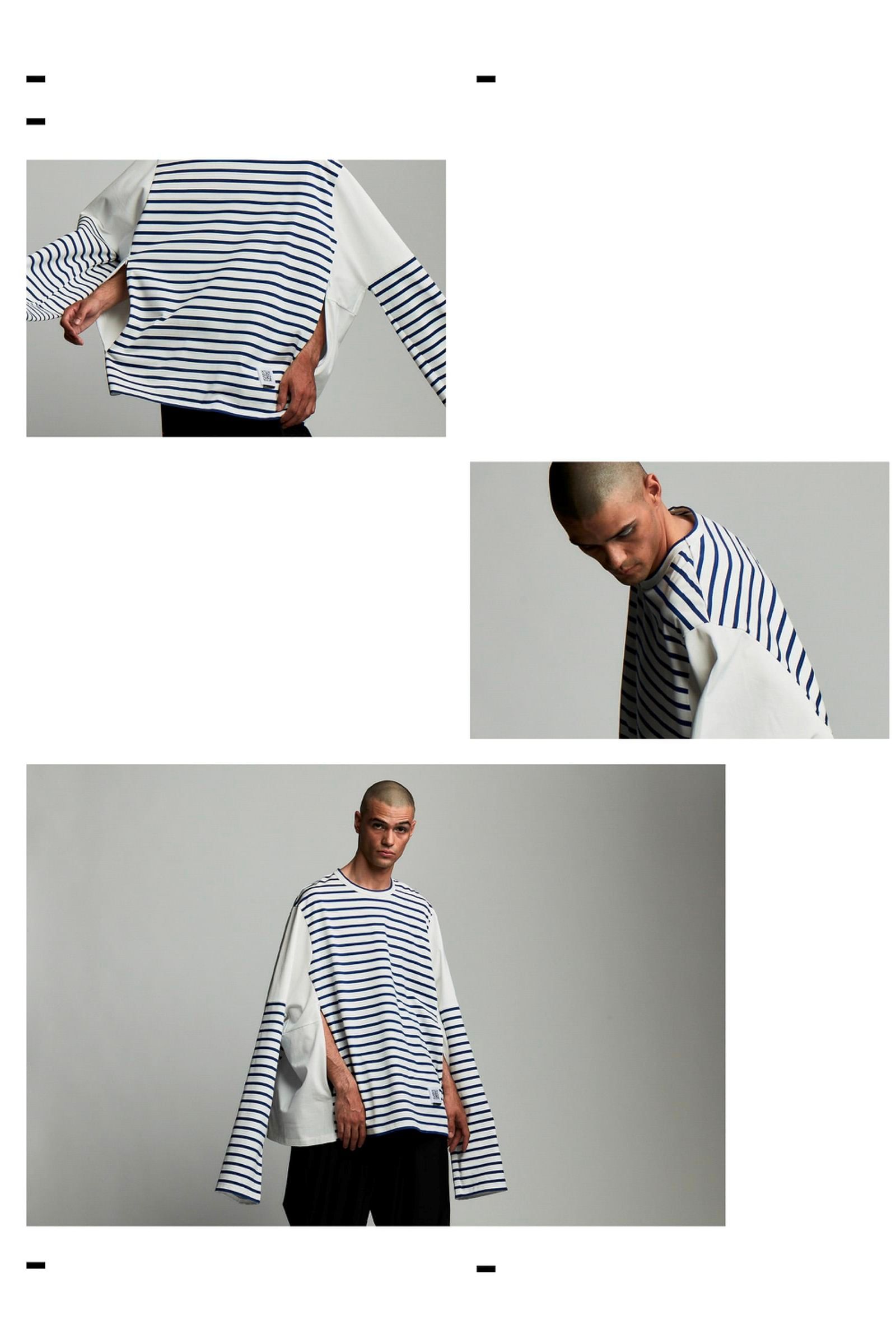 FUMITO GANRYU - rebuilt basque t-shirt -white×blue- 22ss men