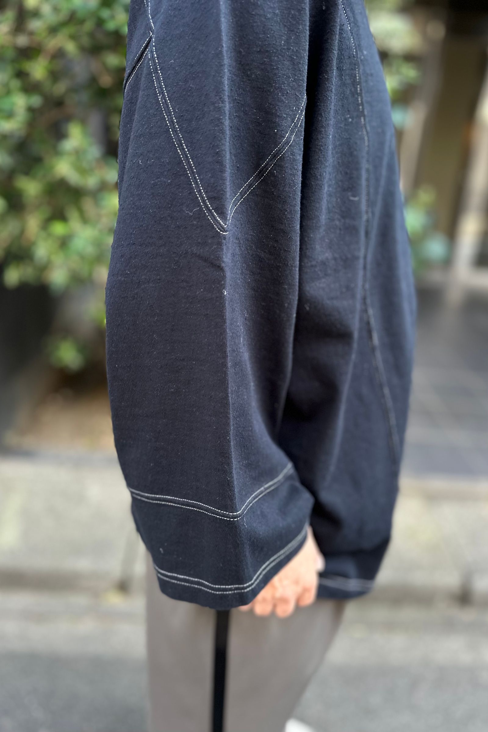 blurhms - Co/Silk Nep Hockey Shirt-BlackNavy×Ecru STITCH- 23aw men ...