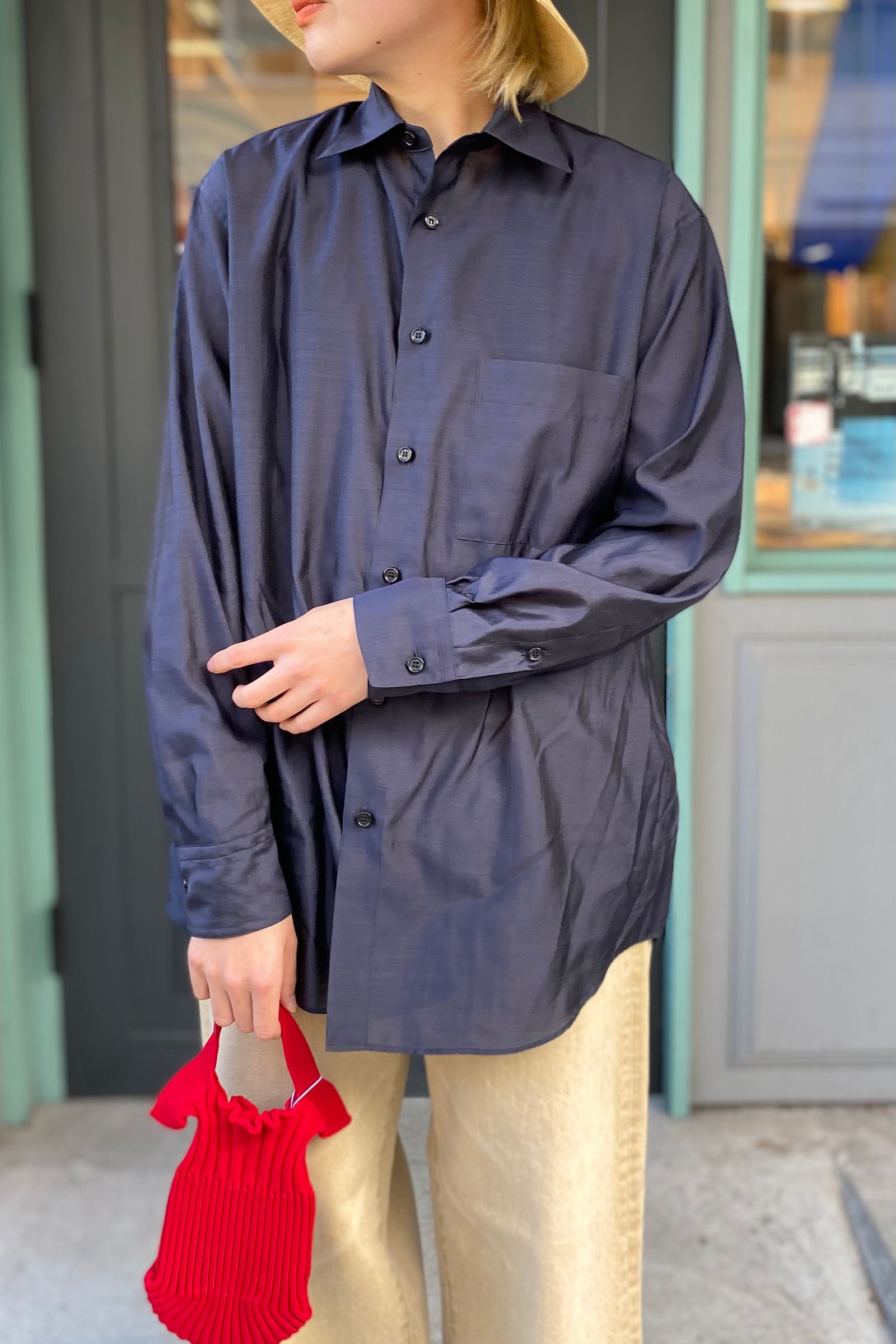 INSCRIRE - silk classic shirt -navy- 23ss | asterisk