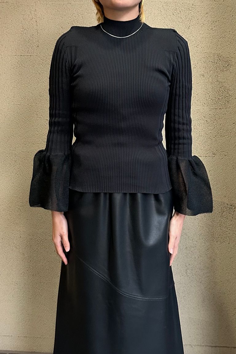 CFCL - POTTERY LUCENT LONG BELL SLEEVE TOP -black- 23aw women  