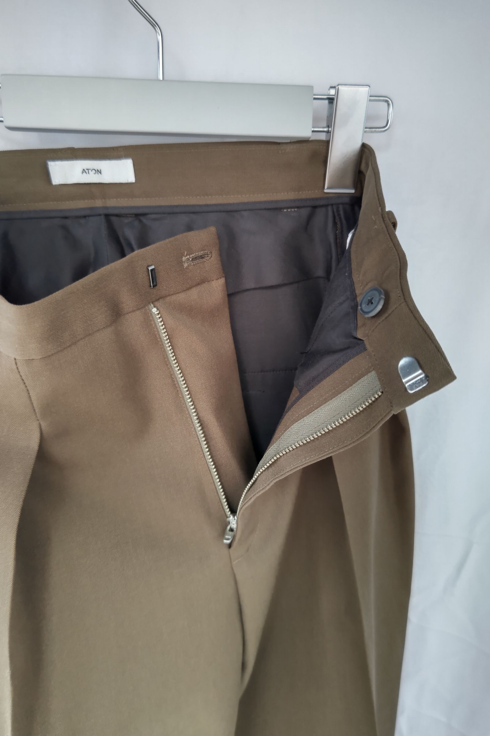 ATON - wool gabardine wide pants -khaki- 22aw women | asterisk