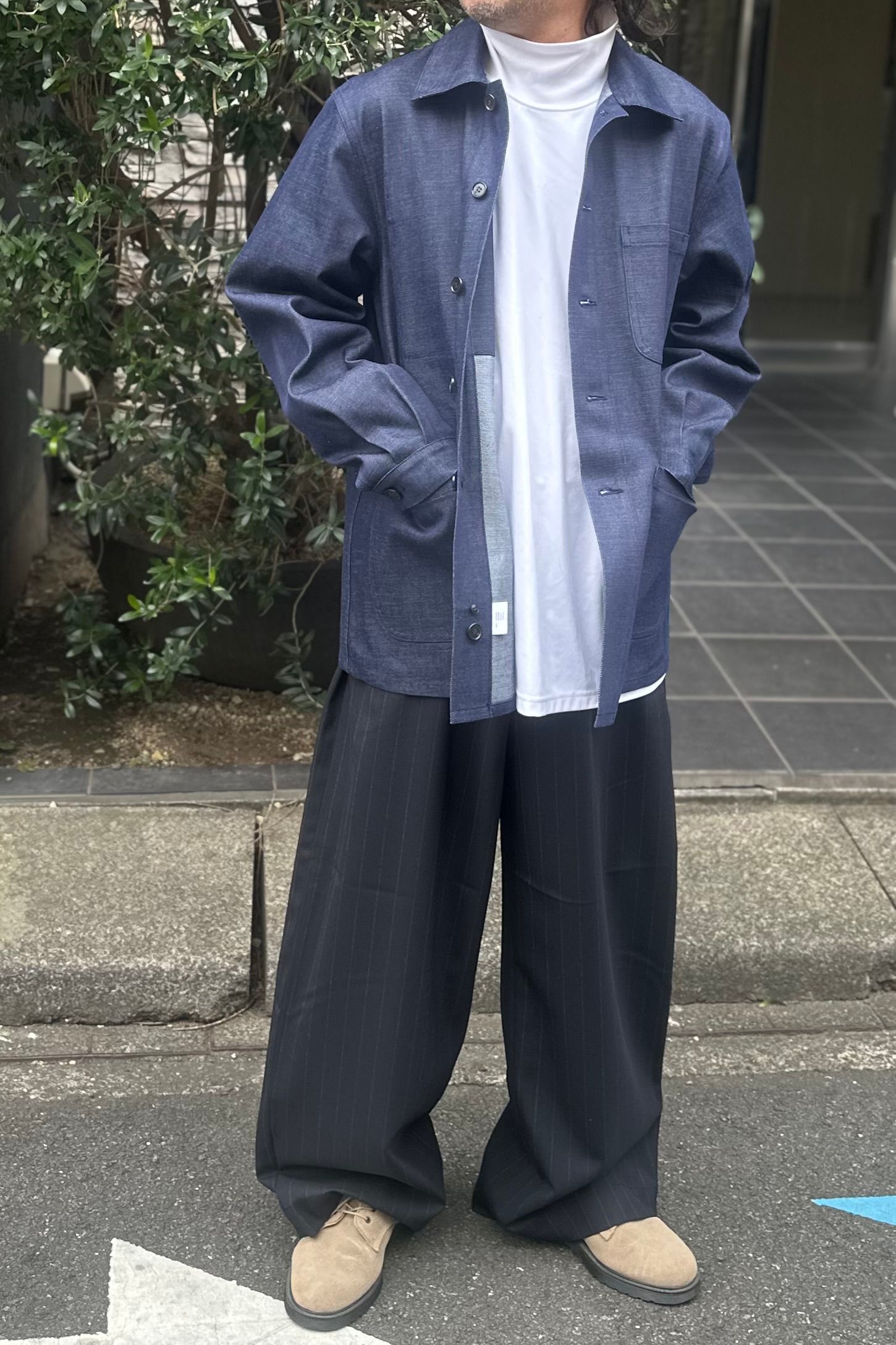 UNIVERSAL PRODUCTS - SUMMER WOOL WIDE TROUSERS-STRIPE-25ss