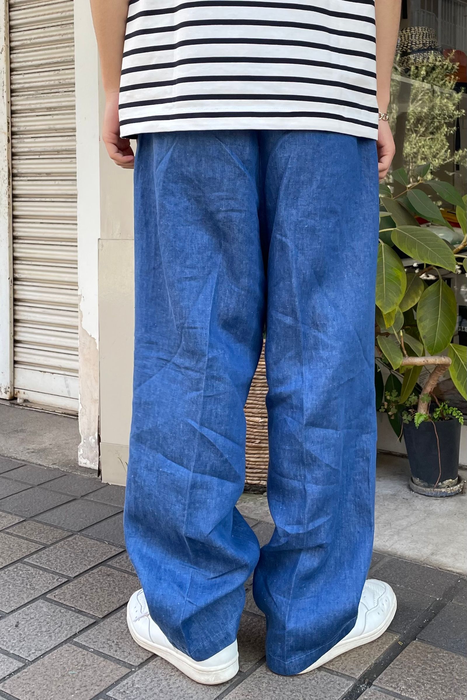 FARAH - 2タックワイドテーパードパンツ/リネン -blue- 23ss men