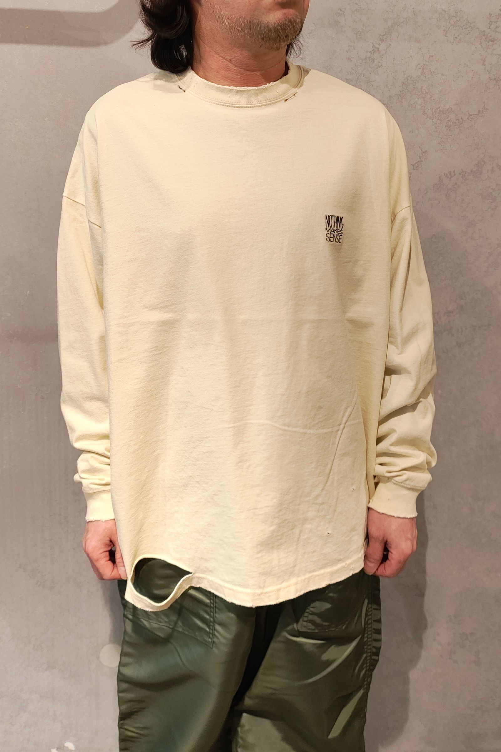 ANACHRONORM - EMBROIDERY DAMAGED L/S T-S -BLACK- 25ss | asterisk