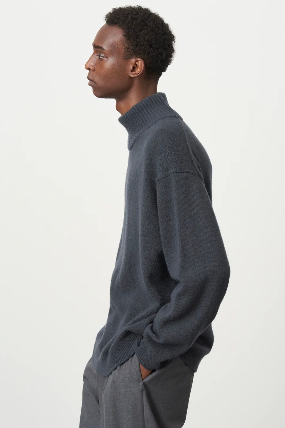 ATON - WOOL COTTON BRUSHED HIGHNECK SWEATER - charcoal gray- 23aw 