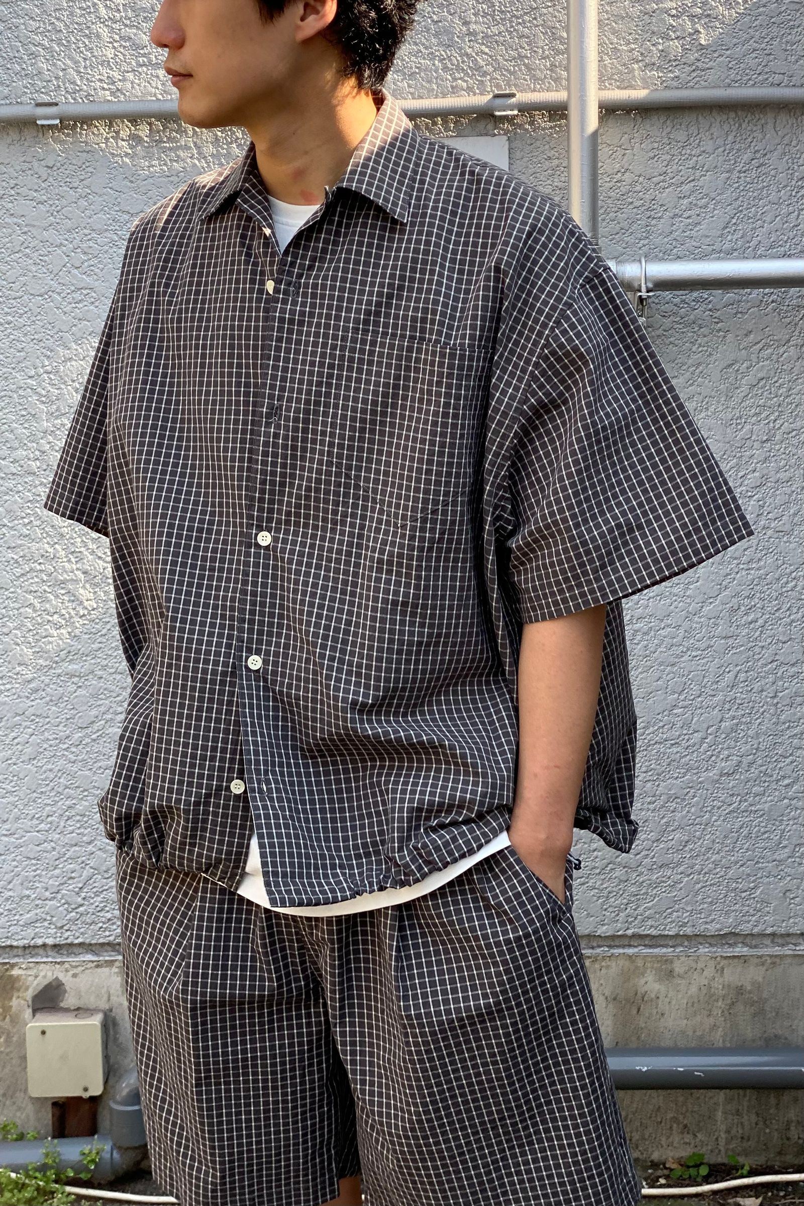 is-ness - balloon wide shirts -grey check- 22ss | asterisk