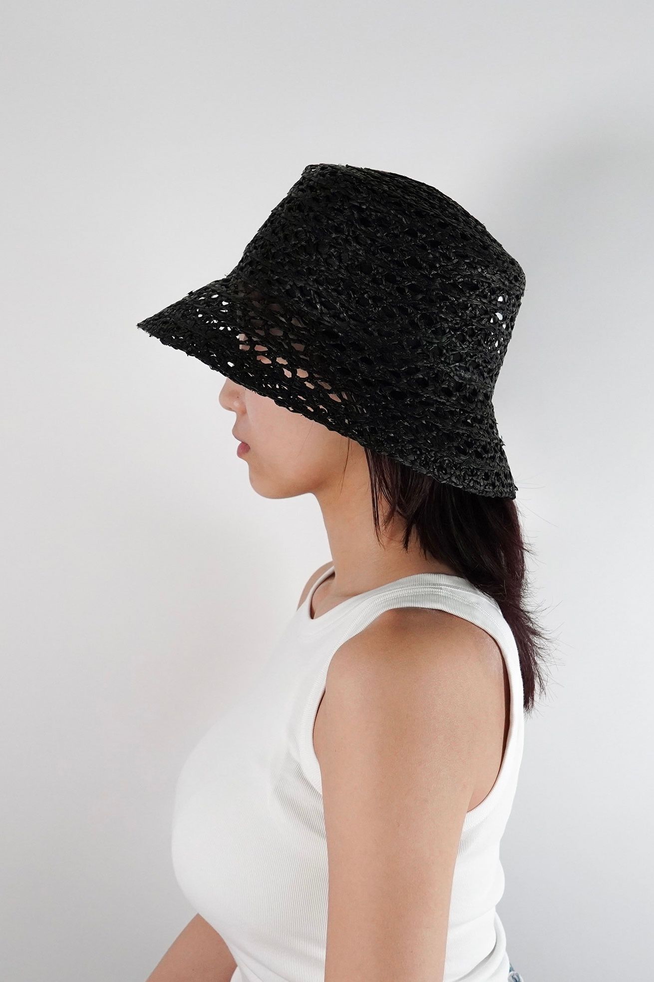 KIJIMA TAKAYUKI - RAFFIA HONEYCOMB BRAID BUCKET HAT -black