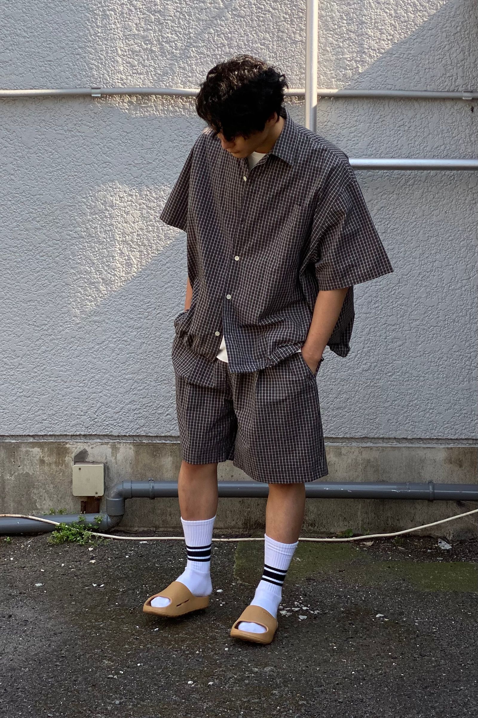 is-ness - balloon wide shirts -grey check- 22ss | asterisk