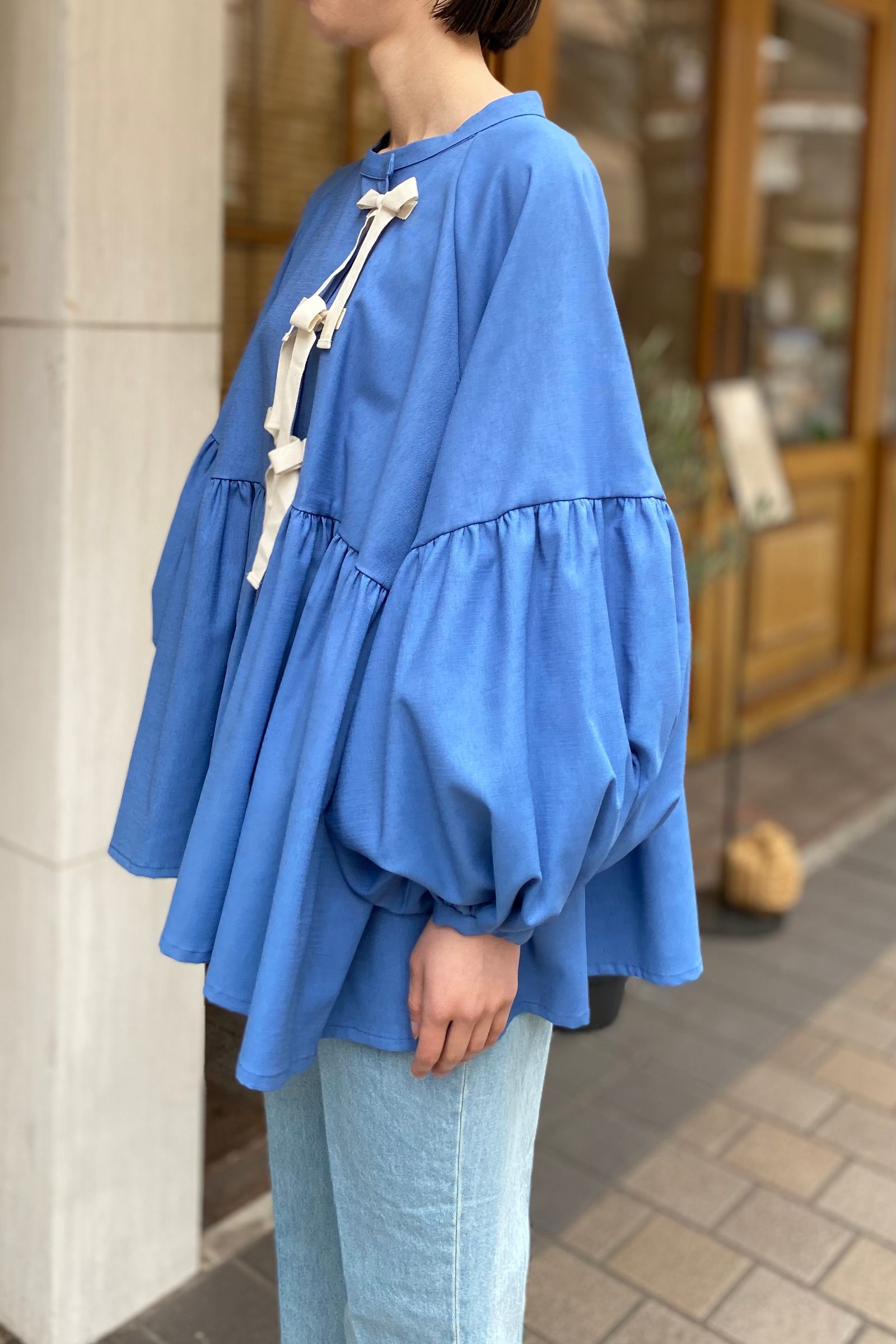 F/CE. - TECH LINEN GATHERED BLOUSE -blue- women- 23ss | asterisk