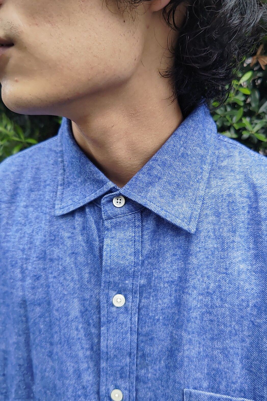 Color Chambray Cotton Flannel Cloth Baggy Fit Shirt -blue- 23aw